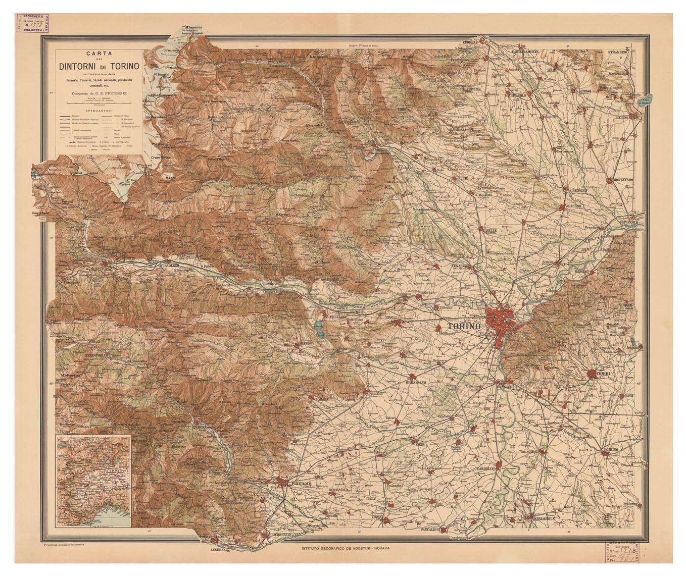 (N:1611) CARTA DEI DINTORNI DI TORINO (B0004376) Carte e stampe antiche: riproduzione a colori su carta (formato A1)