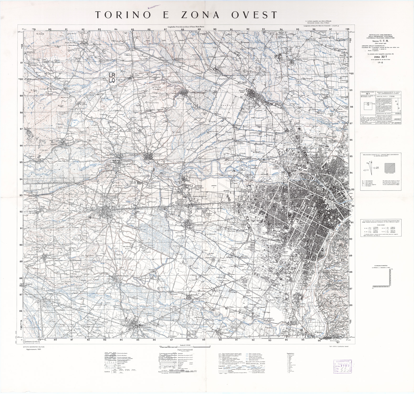 (N:11645) TORINO E ZONA OVEST (B0004396) Carte e stampe antiche: riproduzione a colori su carta (formato A1)
