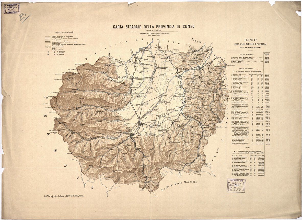(N:5878) CARTA STRADALE DELLA PROVINCIA DI CUNEO REDATTA DALL'UFFICIO TECNICO PROVINCIALE. (B0004400) Carte e stampe antiche: riproduzione a colori su carta (formato A1)
