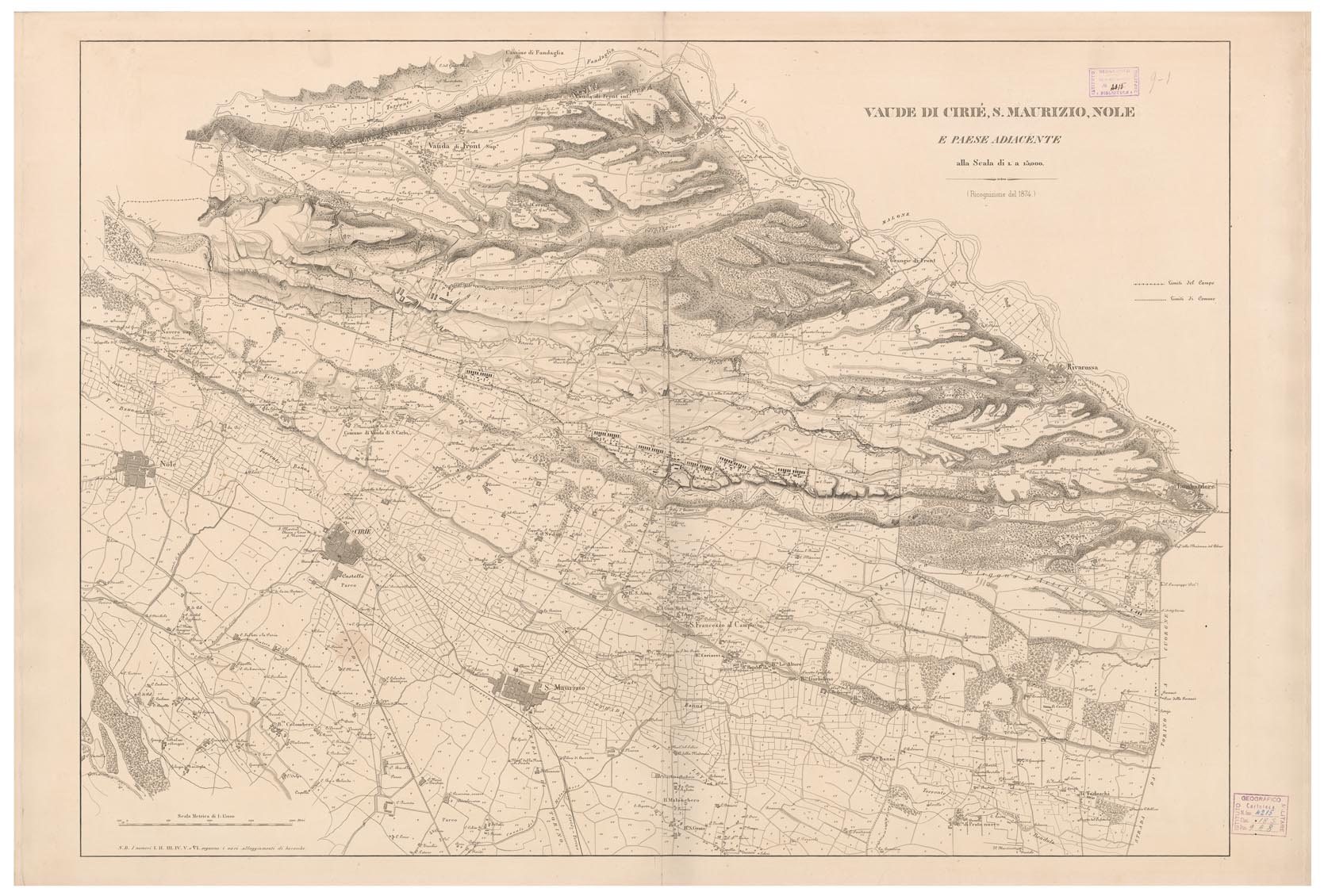 (N:14488) VAUDE DI CIRIE', S. MAURIZIO, NOLE E PAESE ADIACENTE (B0004440) Carte e stampe antiche: riproduzione a colori su carta (formato A1)