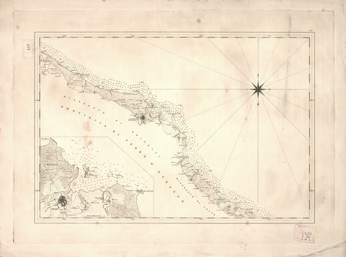 (N:3998) CARTA DI CABOTAGGIO DAL FIUME TRONTO AL CAPO DI S. MARIA DI LEUCA - Foglio 10 (B0004514) Carte e stampe antiche: riproduzione a colori su carta (formato A1)
