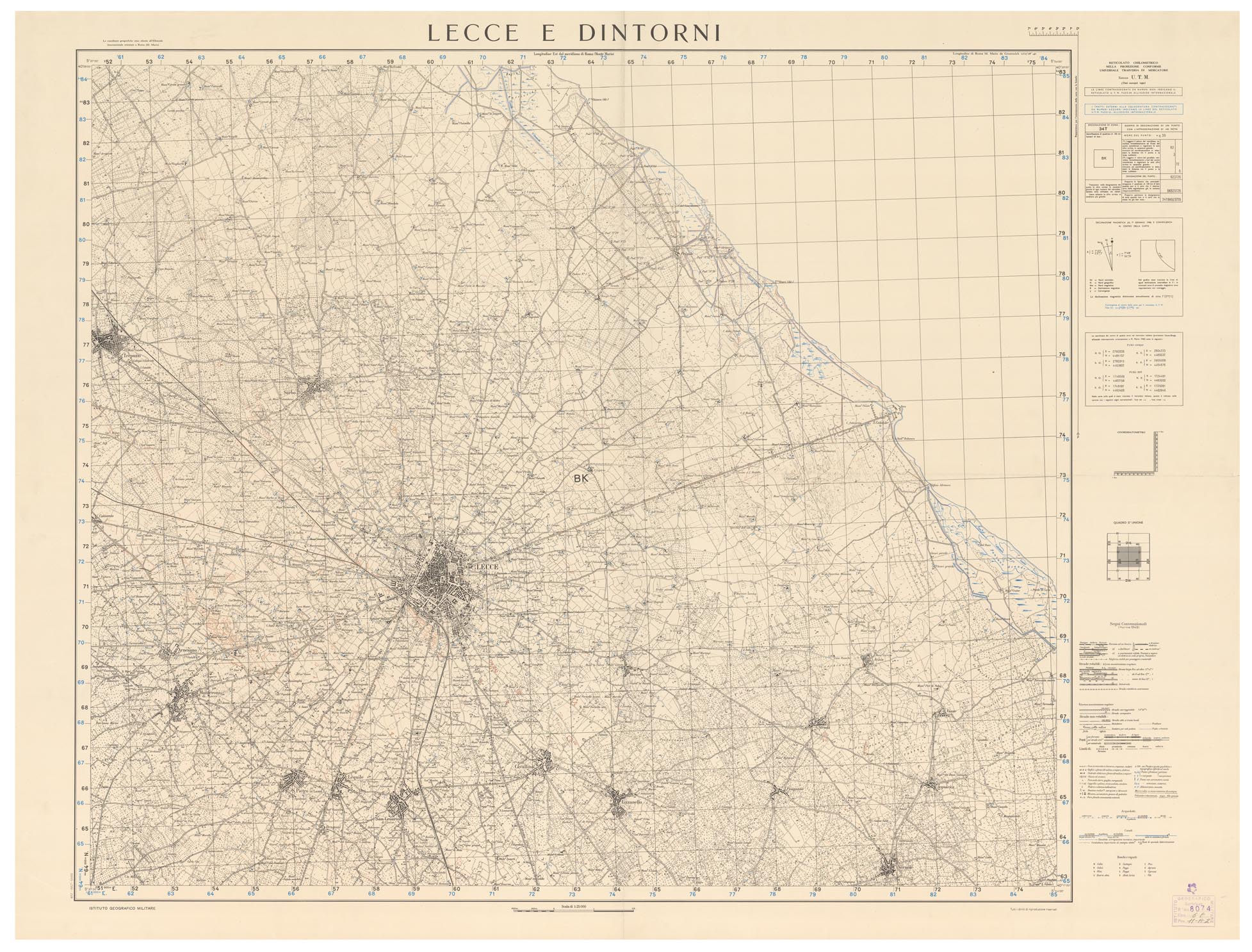 (N:11533) LECCE E DINTORNI (B0004542) Carte e stampe antiche: riproduzione a colori su carta (formato A1)