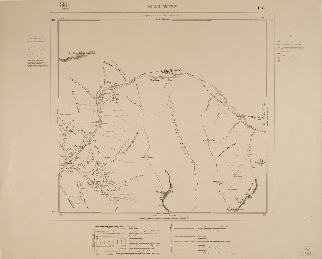 (N:13507) PIANO STRADALE AL 10.000 DELLA FRONTIERA VERSO L'ALTO NIZZARDO... - Foglio 8 - Mollires (B0004614) Carte e stampe antiche: riproduzione a colori su carta (formato A1)
