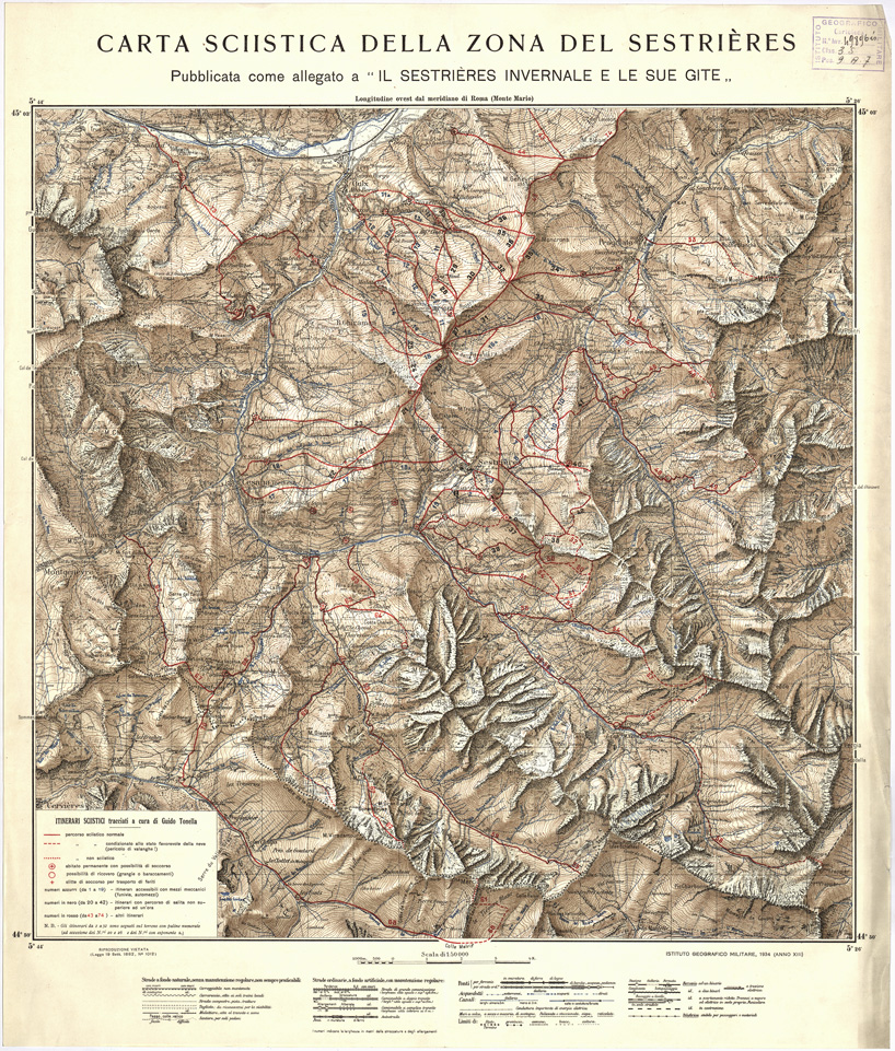 (N:5819) CARTA SCIISTICA DELLA ZONA DEL SESTRIERES (B0004629) Carte e stampe antiche: riproduzione a colori su carta (formato A1)
