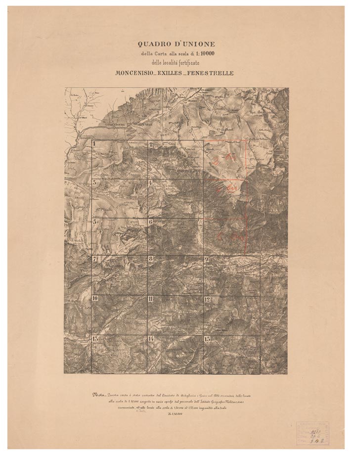 (N:3844) CARTA TOPOGRAFICA DEI FORTI DEL MONCENISIO, DI EXILLES E FENESTRELLE - Quadro d'Unione (B0004633) Carte e stampe antiche: riproduzione a colori su carta (formato A1)