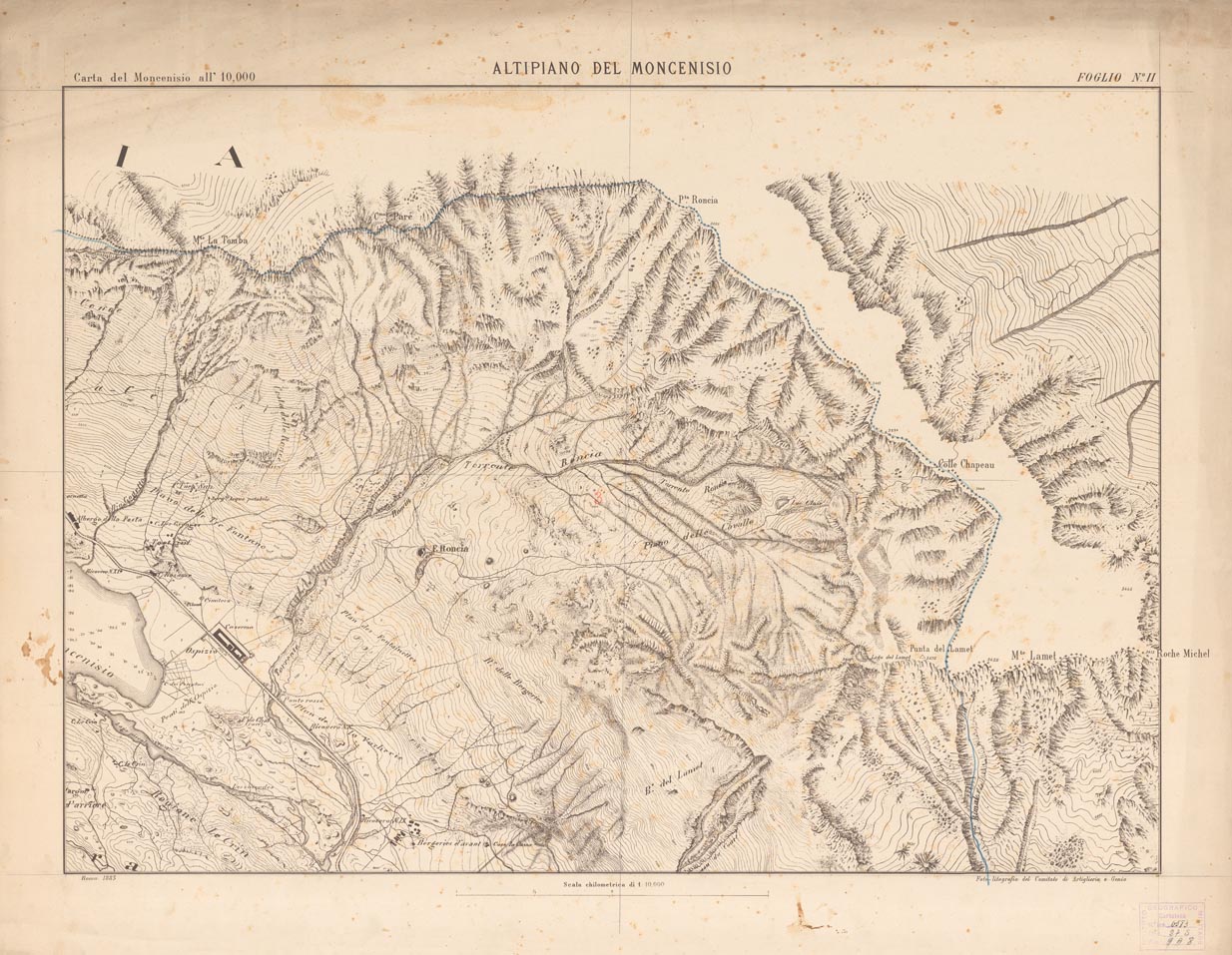 (N:3842) CARTA TOPOGRAFICA DEI FORTI DEL MONCENISIO, DI EXILLES E FENESTRELLE - Foglio 2 - Altipiano del Moncenisio (B0004641) Carte e stampe antiche: riproduzione a colori su carta (formato A1)