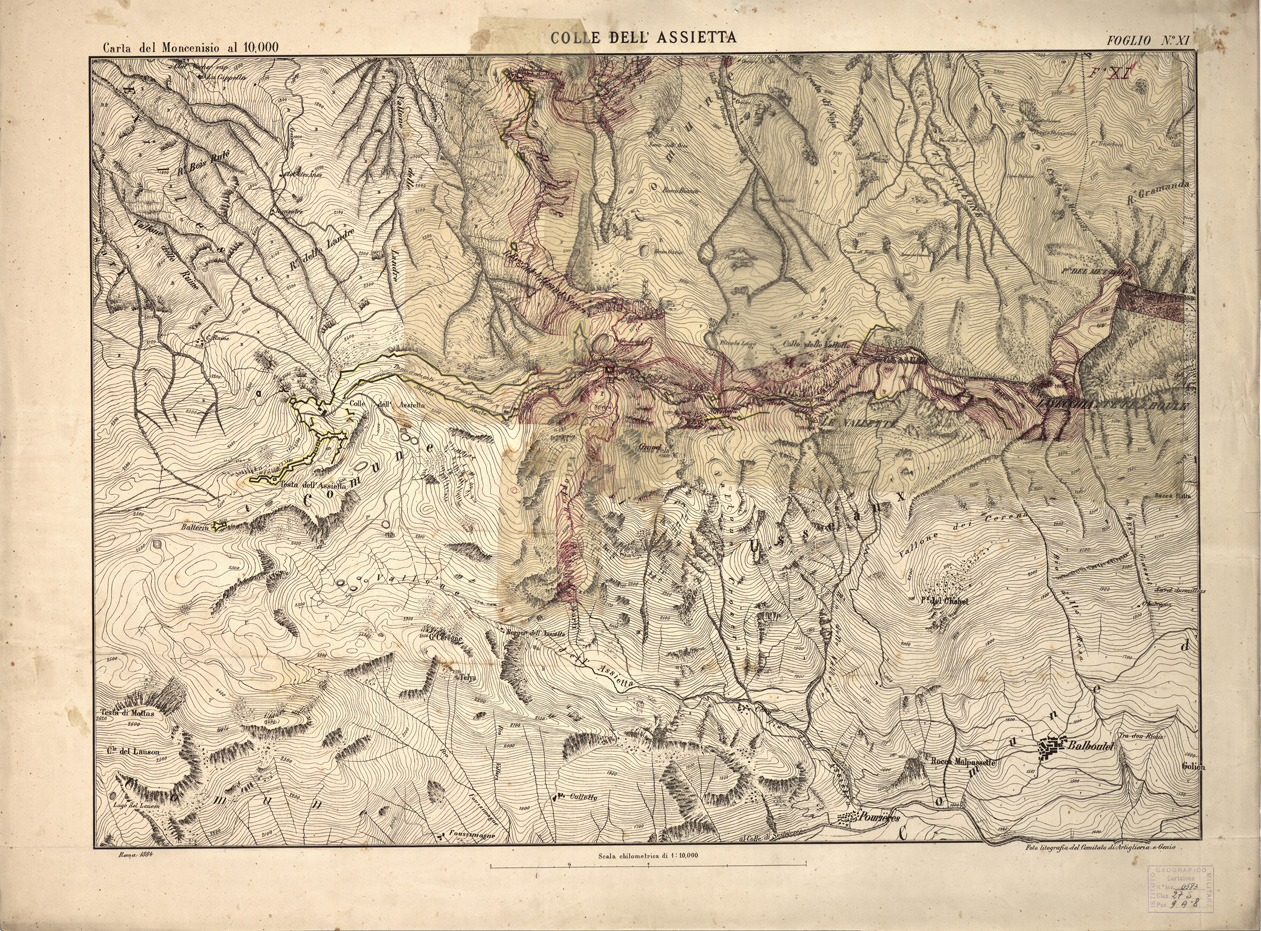 (N:3858) CARTA TOPOGRAFICA DEI FORTI DEL MONCENISIO, DI EXILLES E FENESTRELLE - Foglio 11 - Colle dell'Assietta (carta con velina) (B0004652) Carte e stampe antiche: riproduzione a colori su carta (formato A1)