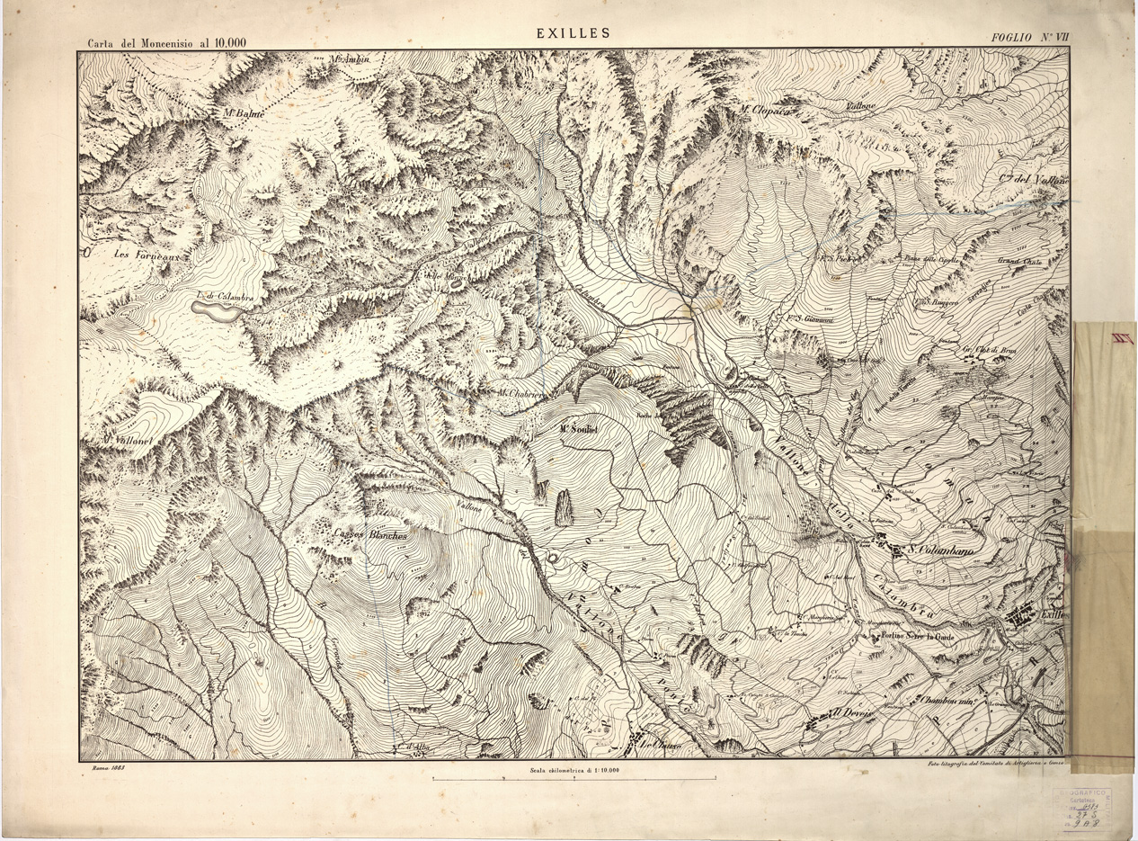 (N:3850) CARTA TOPOGRAFICA DEI FORTI DEL MONCENISIO, DI EXILLES E FENESTRELLE - Foglio 7 - Exilles (B0004657) Carte e stampe antiche: riproduzione a colori su carta (formato A1)