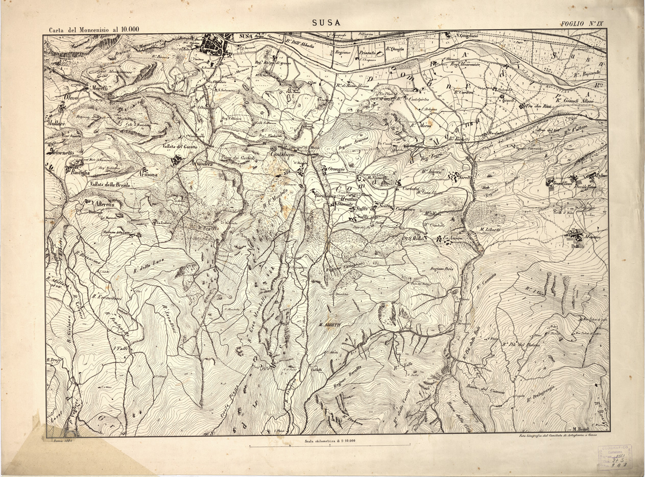 (N:3846) CARTA TOPOGRAFICA DEI FORTI DEL MONCENISIO, DI EXILLES E FENESTRELLE - Foglio 9 - Susa (B0004660) Carte e stampe antiche: riproduzione a colori su carta (formato A1)