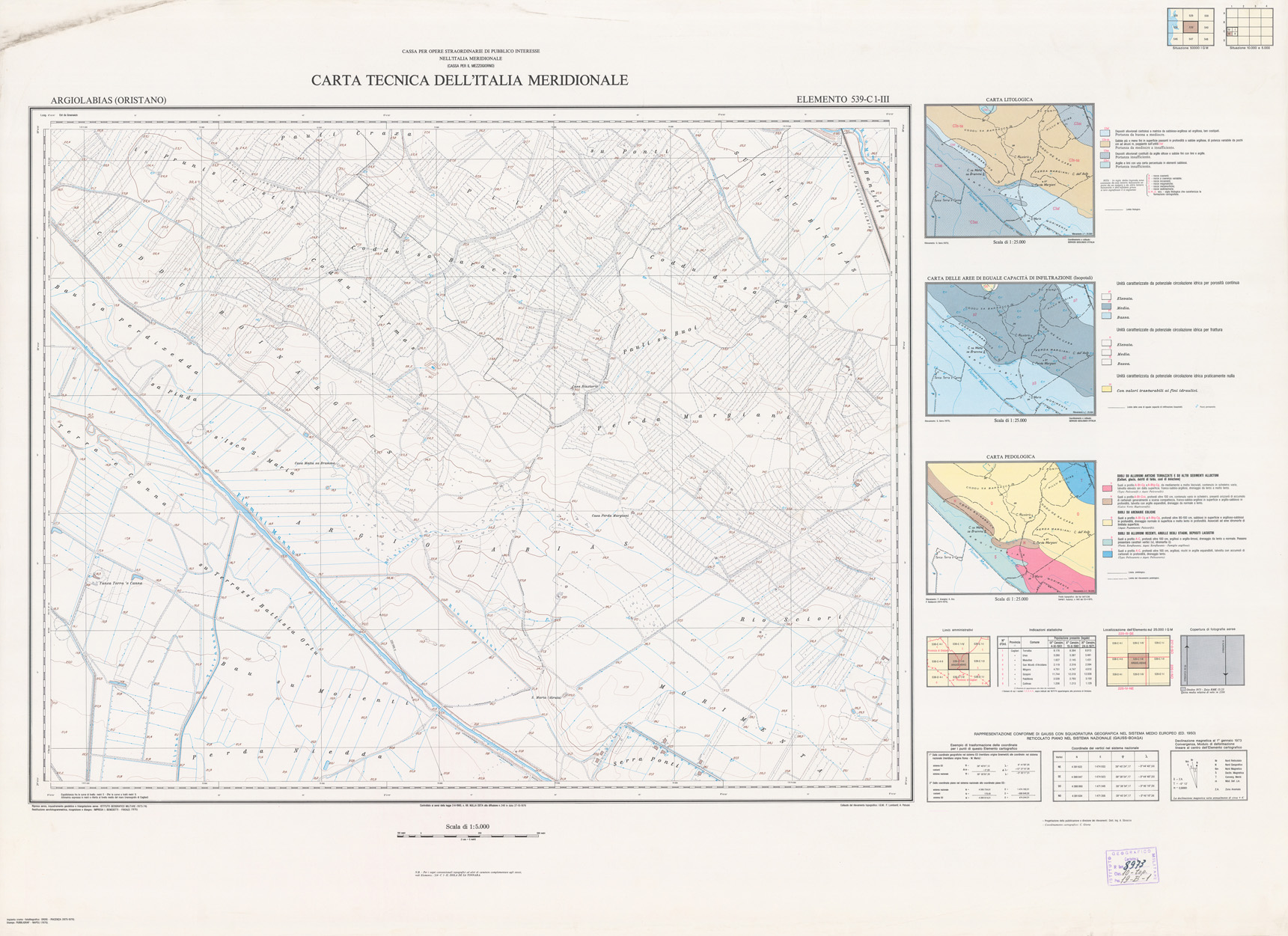 (N:5926) CARTA TECNICA DELL'ITALIA MERIDIONALE - INIZIO DEI RILIEVI SARDEGNA PER CONTO DELLA CASSA PER IL MEZZOGIORNO - Elemento 539-C1-III - Argiolabias (Oristano) (B0004826) Carte e stampe antiche: riproduzione a colori su carta (formato A1)