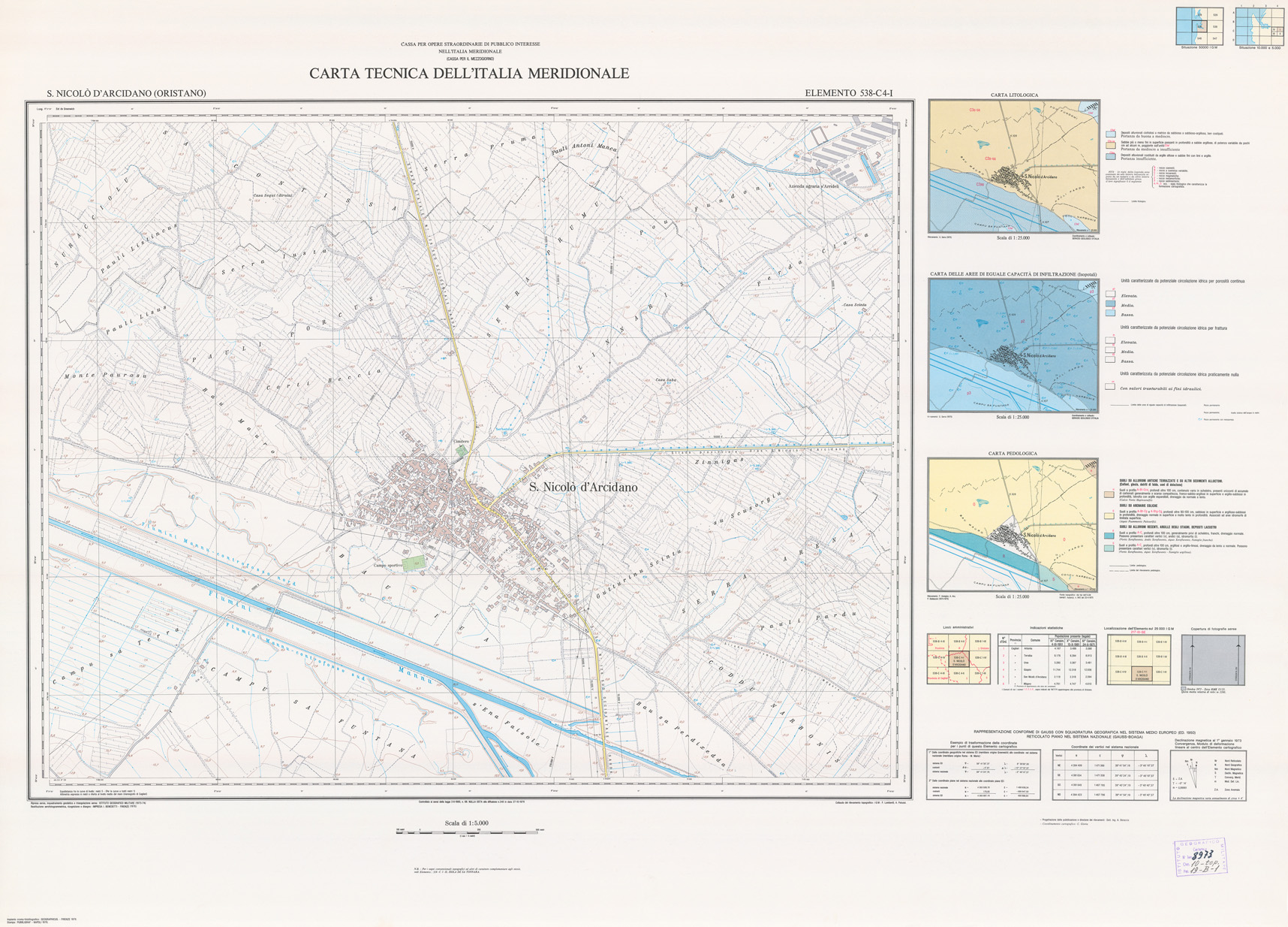 (N:6083) CARTA TECNICA DELL'ITALIA MERIDIONALE - INIZIO DEI RILIEVI SARDEGNA PER CONTO DELLA CASSA PER IL MEZZOGIORNO - Elemento 538-C4-I - S. Nicol d'Arcidano (Oristano) (B0004854) Carte e stampe antiche: riproduzione a colori su carta (formato A1)