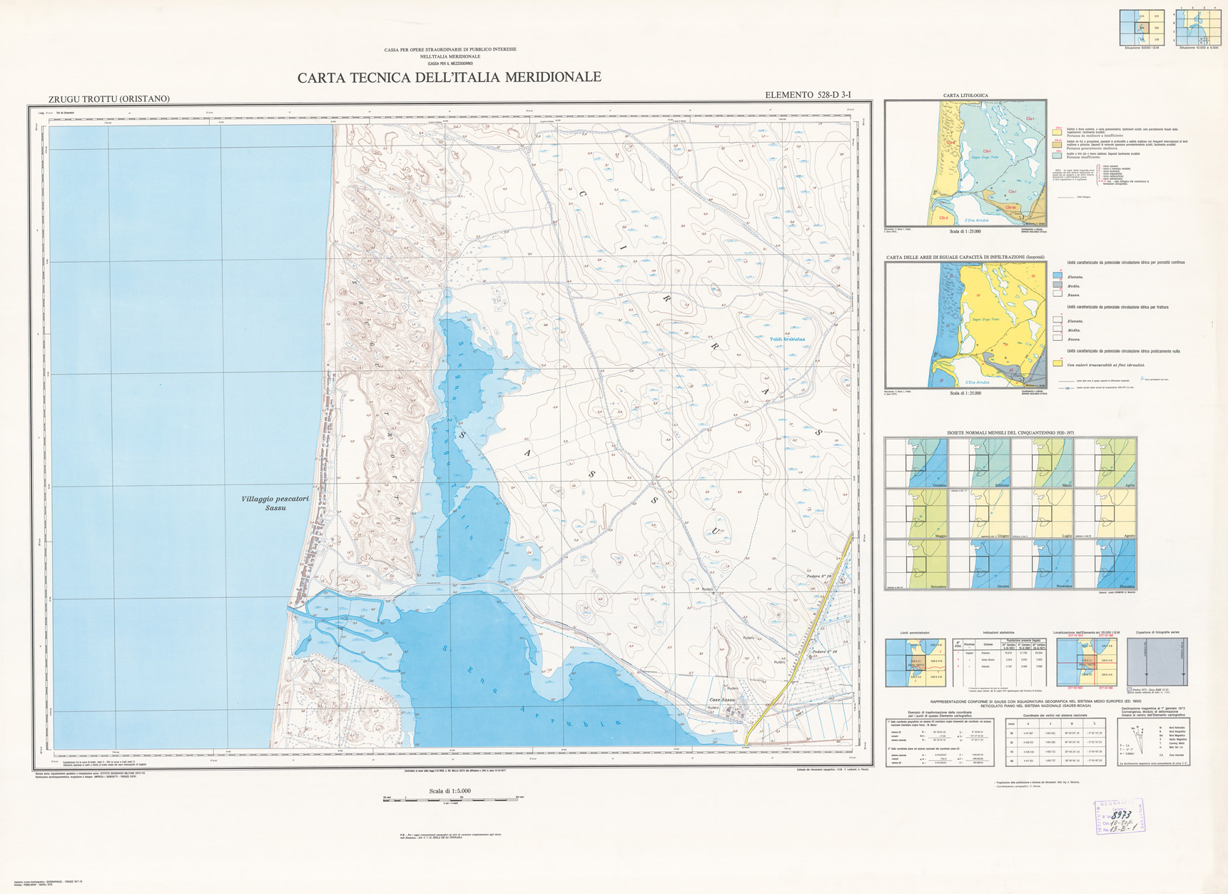 (N:6147) CARTA TECNICA DELL'ITALIA MERIDIONALE - INIZIO DEI RILIEVI SARDEGNA PER CONTO DELLA CASSA PER IL MEZZOGIORNO - Elemento 528-D3-I - Zrugu Trottu (Oristano) (B0004908) Carte e stampe antiche: riproduzione a colori su carta (formato A1)