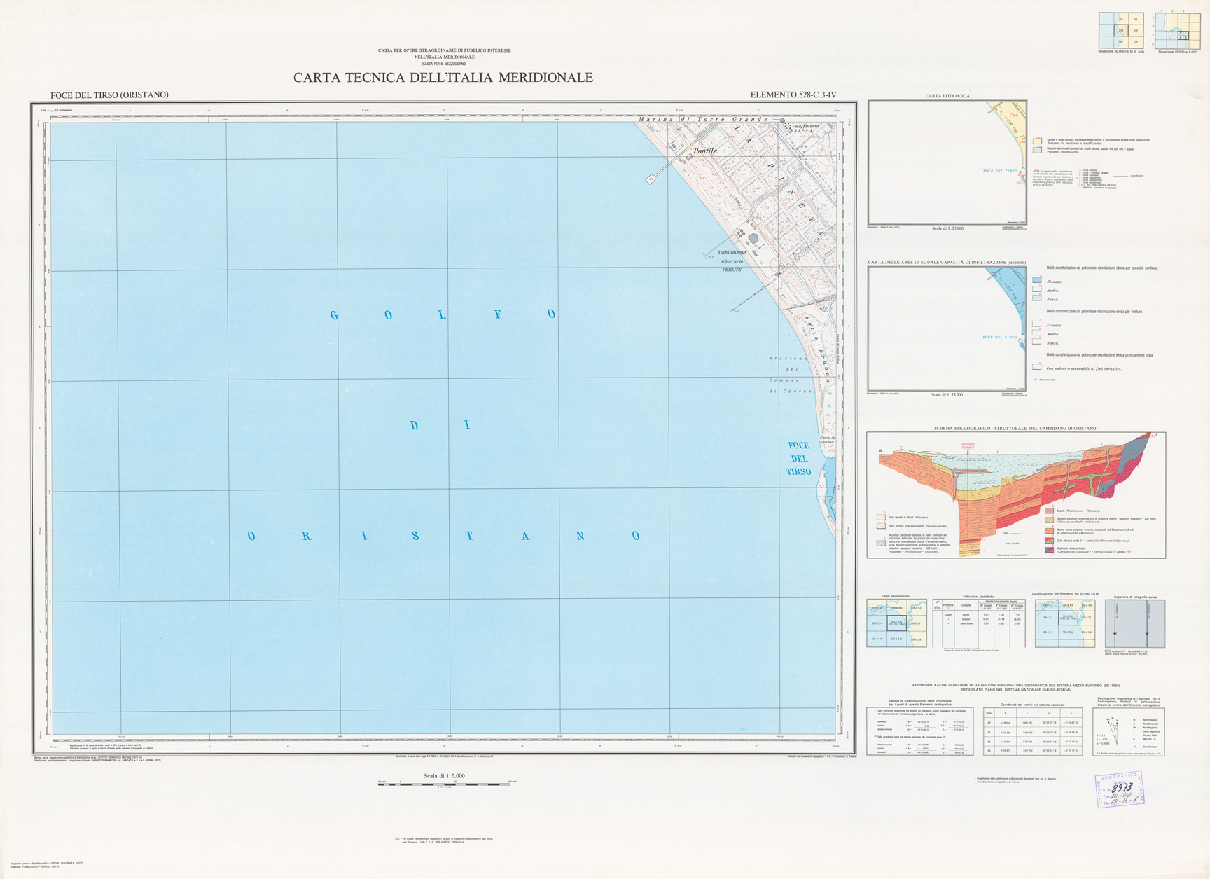 (N:5969) CARTA TECNICA DELL'ITALIA MERIDIONALE - INIZIO DEI RILIEVI SARDEGNA PER CONTO DELLA CASSA PER IL MEZZOGIORNO - Elemento 528-C3-IV - Foce del Tirso (Oristano) (B0004918) Carte e stampe antiche: riproduzione a colori su carta (formato A1)