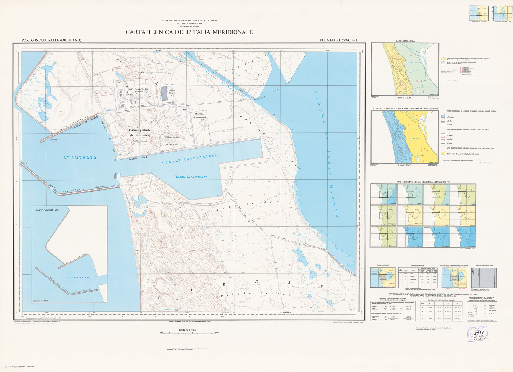 (N:6053) CARTA TECNICA DELL'ITALIA MERIDIONALE - INIZIO DEI RILIEVI SARDEGNA PER CONTO DELLA CASSA PER IL MEZZOGIORNO - Elemento 528-C3-II - Porto Industriale (Oristano) (B0004920) Carte e stampe antiche: riproduzione a colori su carta (formato A1)