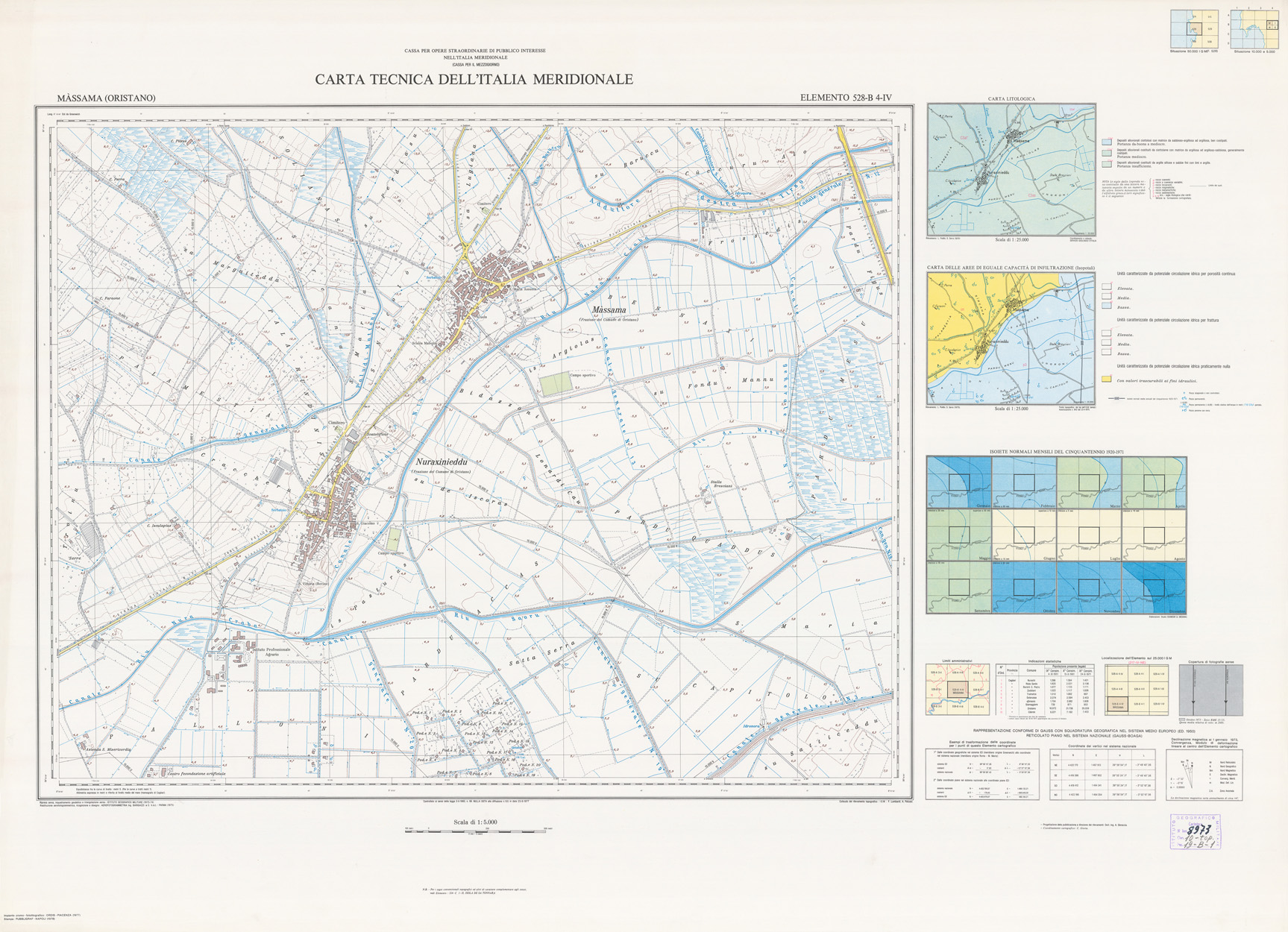 (N:5987) CARTA TECNICA DELL'ITALIA MERIDIONALE - INIZIO DEI RILIEVI SARDEGNA PER CONTO DELLA CASSA PER IL MEZZOGIORNO - Elemento 528-B4-IV - Massama (Oristano) (B0004930) Carte e stampe antiche: riproduzione a colori su carta (formato A1)