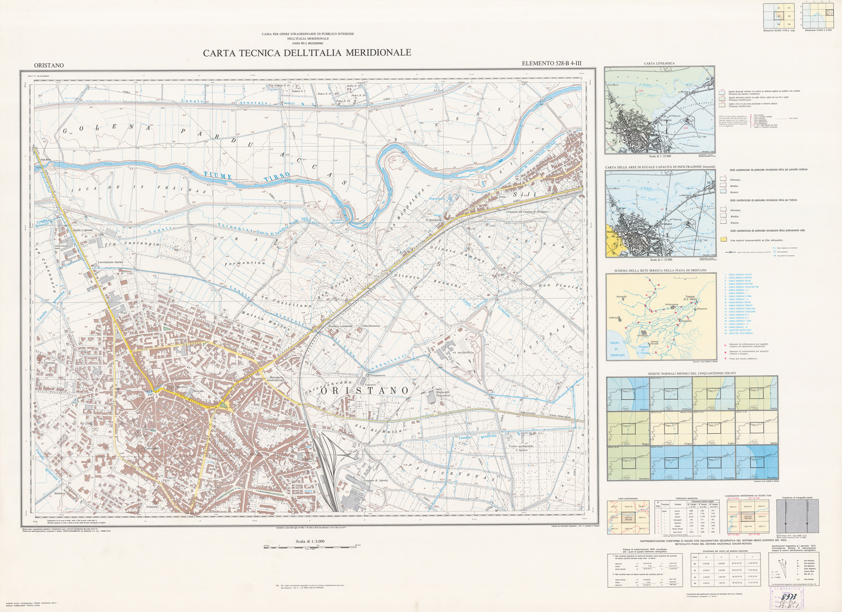 (N:6039) CARTA TECNICA DELL'ITALIA MERIDIONALE - INIZIO DEI RILIEVI SARDEGNA PER CONTO DELLA CASSA PER IL MEZZOGIORNO - Elemento 528-B4-III - Oristano (B0004932) Carte e stampe antiche: riproduzione a colori su carta (formato A1)