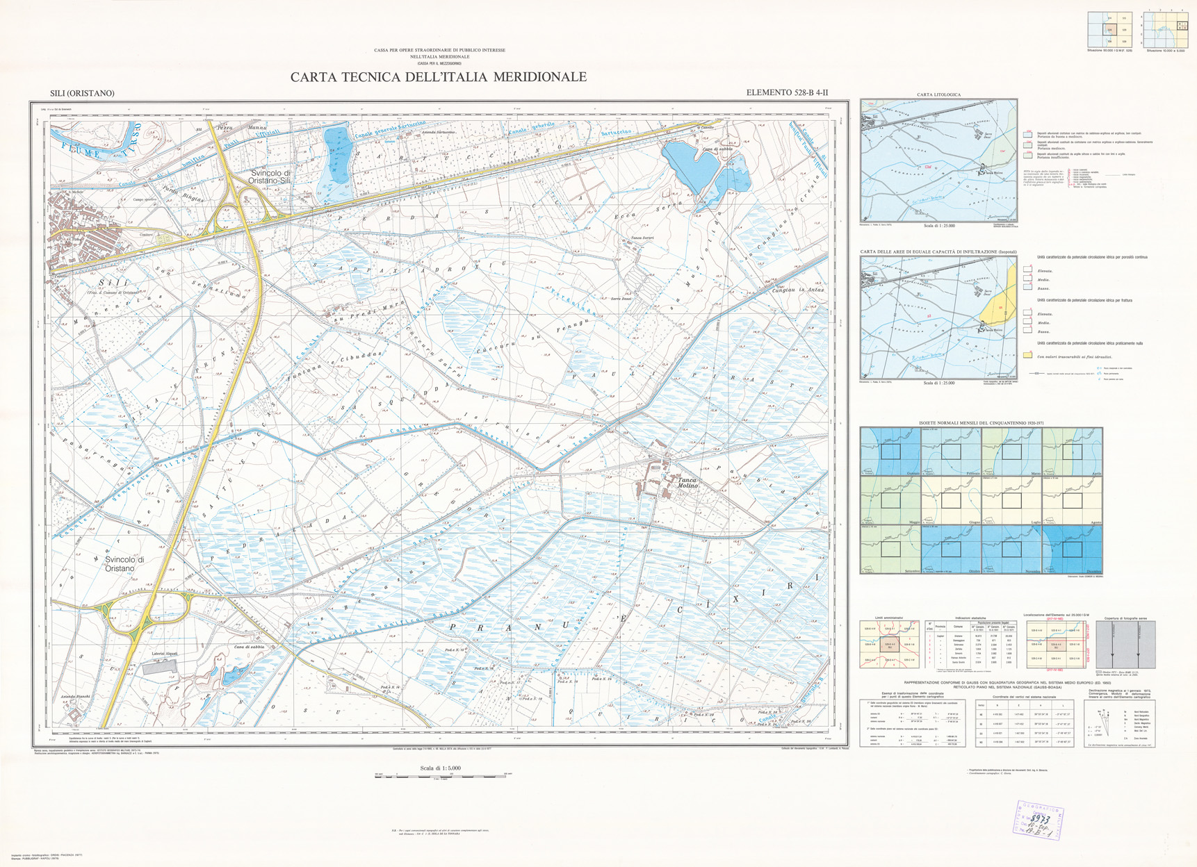 (N:6107) CARTA TECNICA DELL'ITALIA MERIDIONALE - INIZIO DEI RILIEVI SARDEGNA PER CONTO DELLA CASSA PER IL MEZZOGIORNO - Elemento 528-B4-II - Sili (Oristano) (B0004934) Carte e stampe antiche: riproduzione a colori su carta (formato A1)