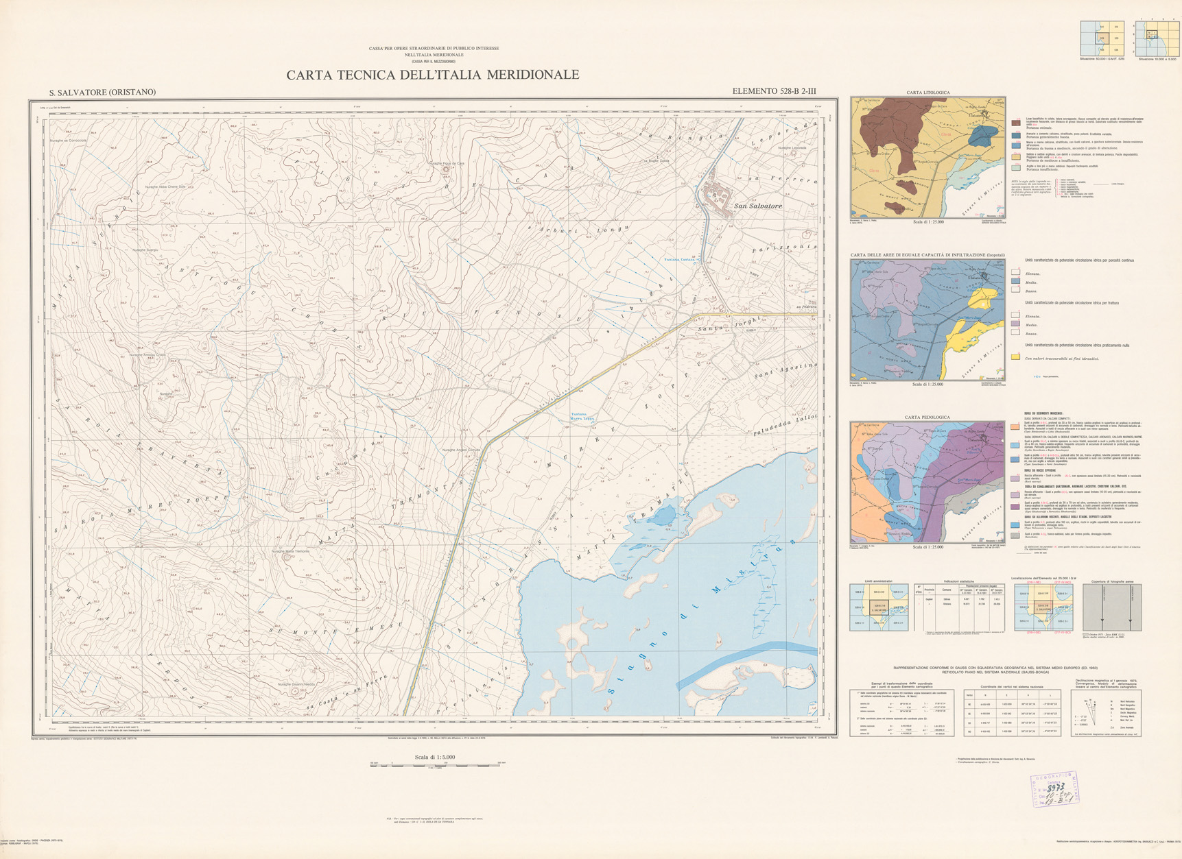 (N:6087) CARTA TECNICA DELL'ITALIA MERIDIONALE - INIZIO DEI RILIEVI SARDEGNA PER CONTO DELLA CASSA PER IL MEZZOGIORNO - Elemento 528-B2-III - S. Salvatore (Oristano) (B0004948) Carte e stampe antiche: riproduzione a colori su carta (formato A1)