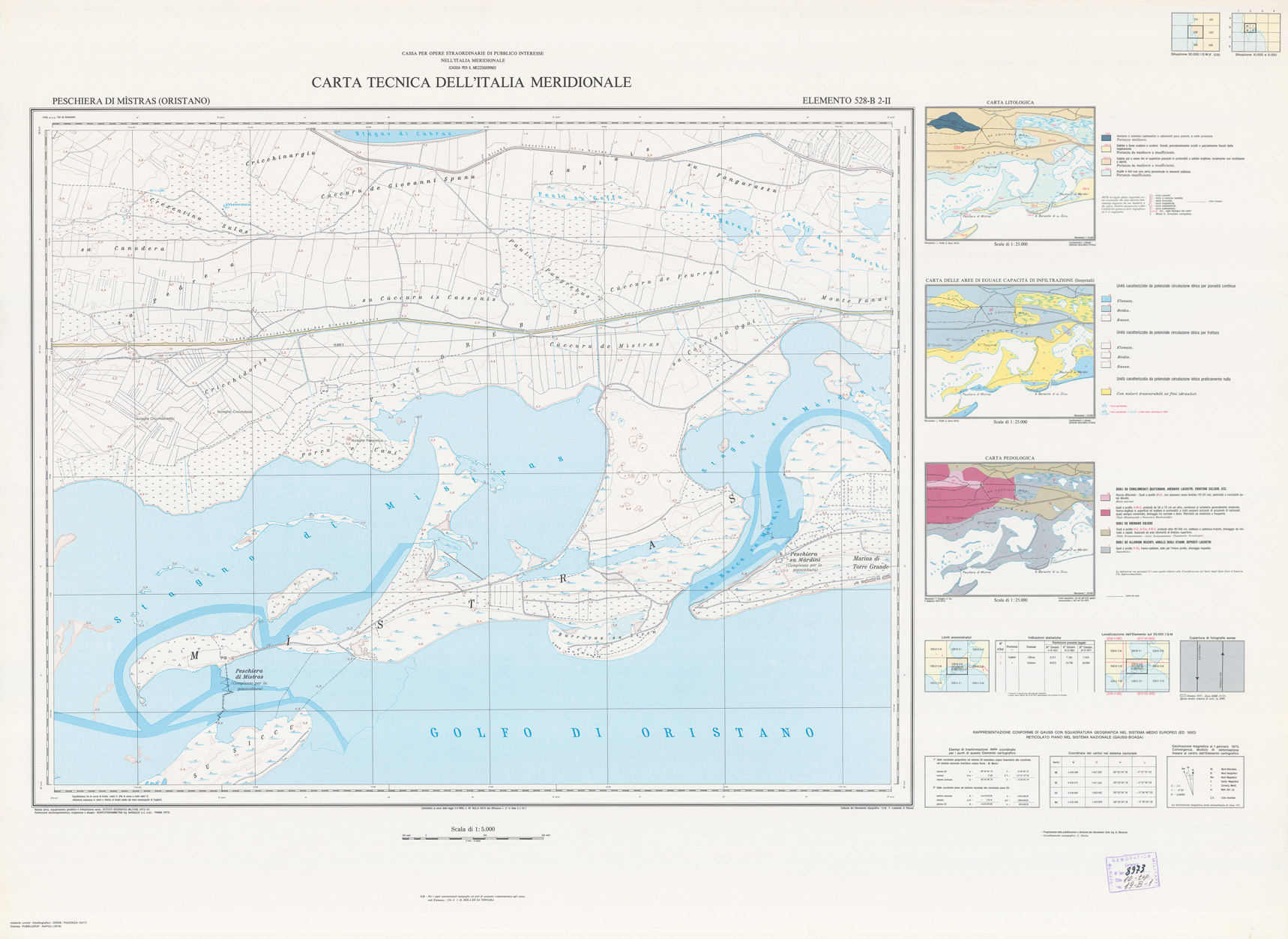 (N:6049) CARTA TECNICA DELL'ITALIA MERIDIONALE - INIZIO DEI RILIEVI SARDEGNA PER CONTO DELLA CASSA PER IL MEZZOGIORNO - Elemento 528-B2-II - Peschiera di Mitras (Oristano) (B0004950) Carte e stampe antiche: riproduzione a colori su carta (formato A1)
