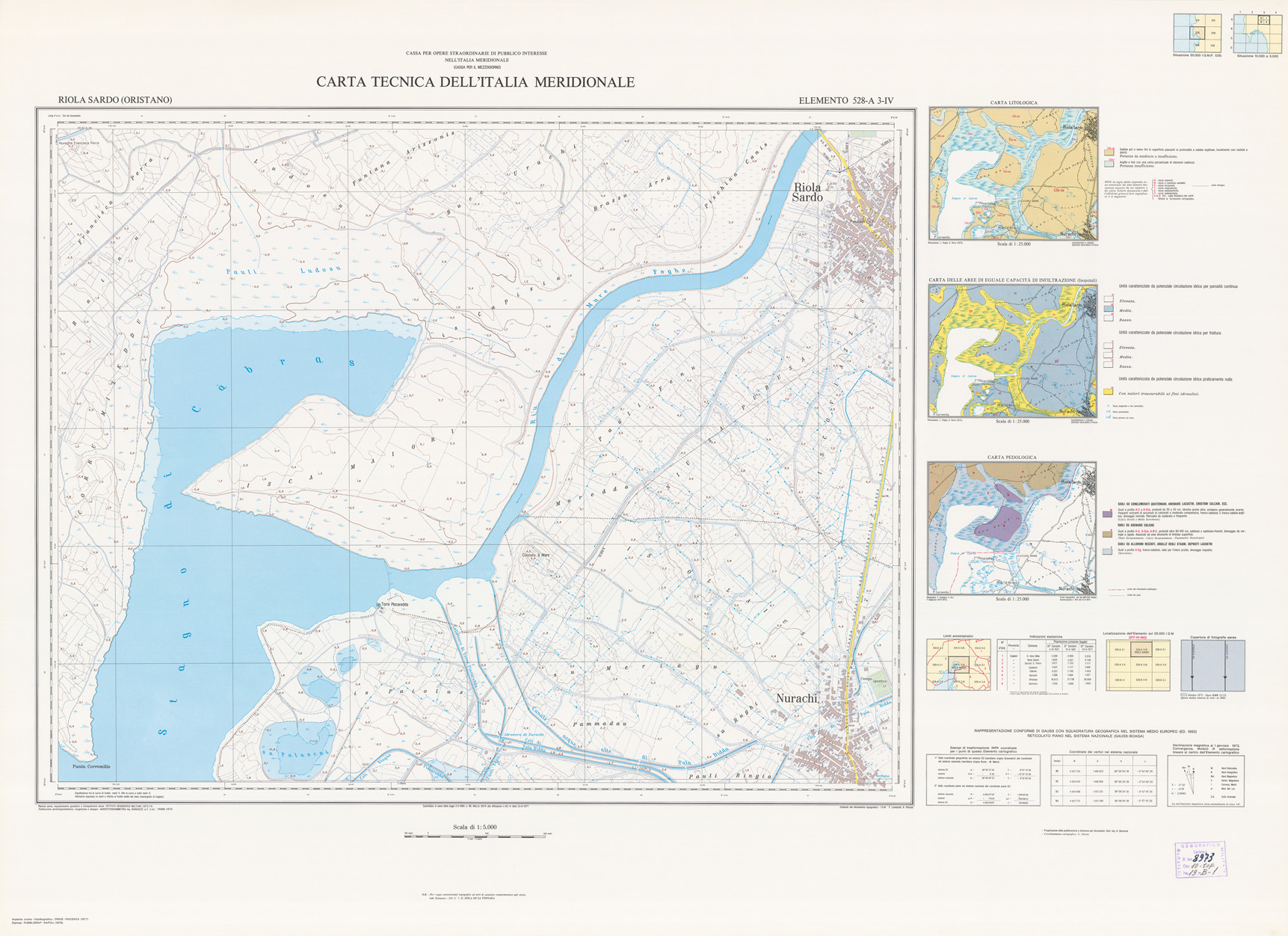 (N:6070) CARTA TECNICA DELL'ITALIA MERIDIONALE - INIZIO DEI RILIEVI SARDEGNA PER CONTO DELLA CASSA PER IL MEZZOGIORNO - Elemento 528-A3-IV - Riola Sardo (Oristano) (B0004966) Carte e stampe antiche: riproduzione a colori su carta (formato A1)