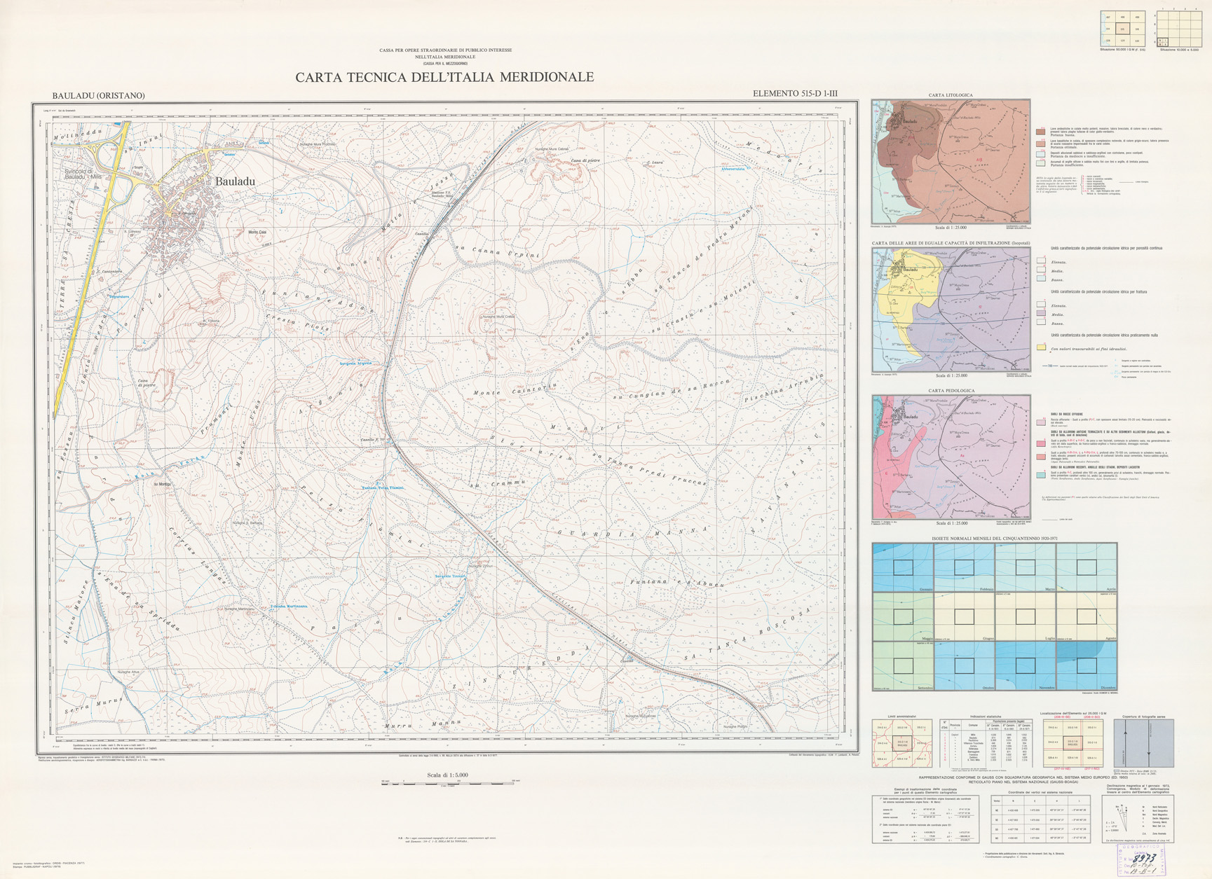 (N:5930) CARTA TECNICA DELL'ITALIA MERIDIONALE - INIZIO DEI RILIEVI SARDEGNA PER CONTO DELLA CASSA PER IL MEZZOGIORNO - Elemento 515-D1-III - Bauladu (Oristano) (B0004996) Carte e stampe antiche: riproduzione a colori su carta (formato A1)