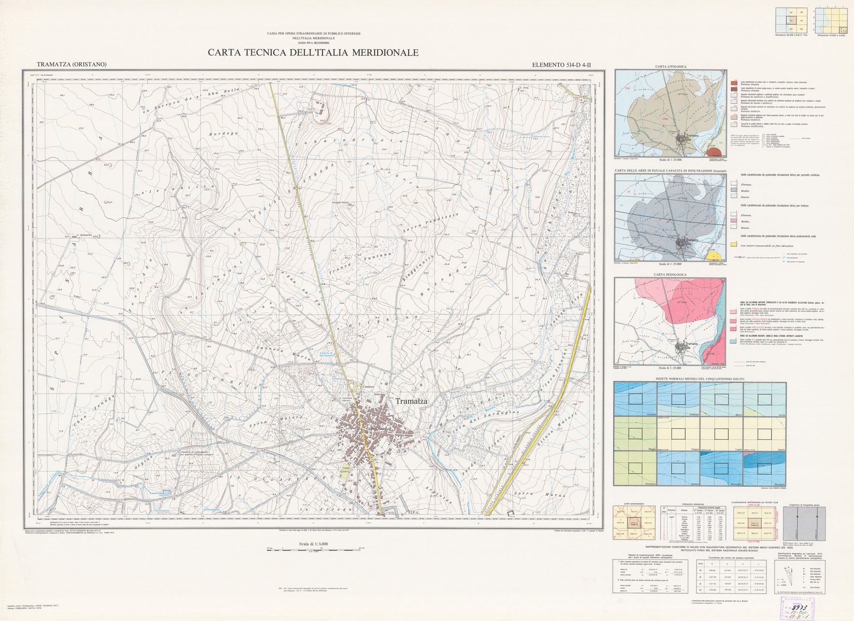 (N:6127) CARTA TECNICA DELL'ITALIA MERIDIONALE - INIZIO DEI RILIEVI SARDEGNA PER CONTO DELLA CASSA PER IL MEZZOGIORNO - Elemento 514-D4-II - Tramatza (Oristano) (B0005016) Carte e stampe antiche: riproduzione a colori su carta (formato A1)
