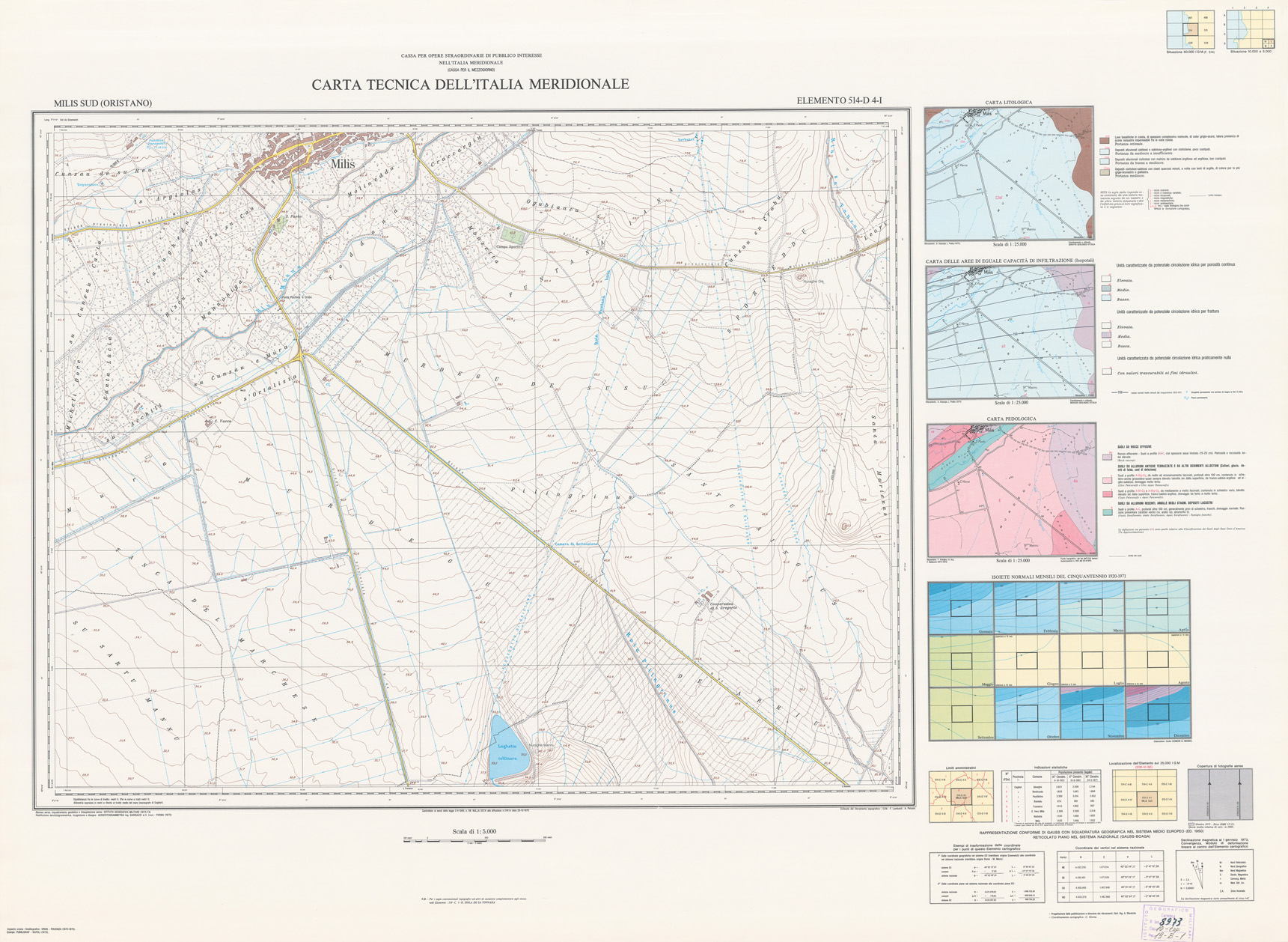 (N:5992) CARTA TECNICA DELL'ITALIA MERIDIONALE - INIZIO DEI RILIEVI SARDEGNA PER CONTO DELLA CASSA PER IL MEZZOGIORNO - Elemento 514-D4-I - Milis Sud (Oristano) (B0005018) Carte e stampe antiche: riproduzione a colori su carta (formato A1)