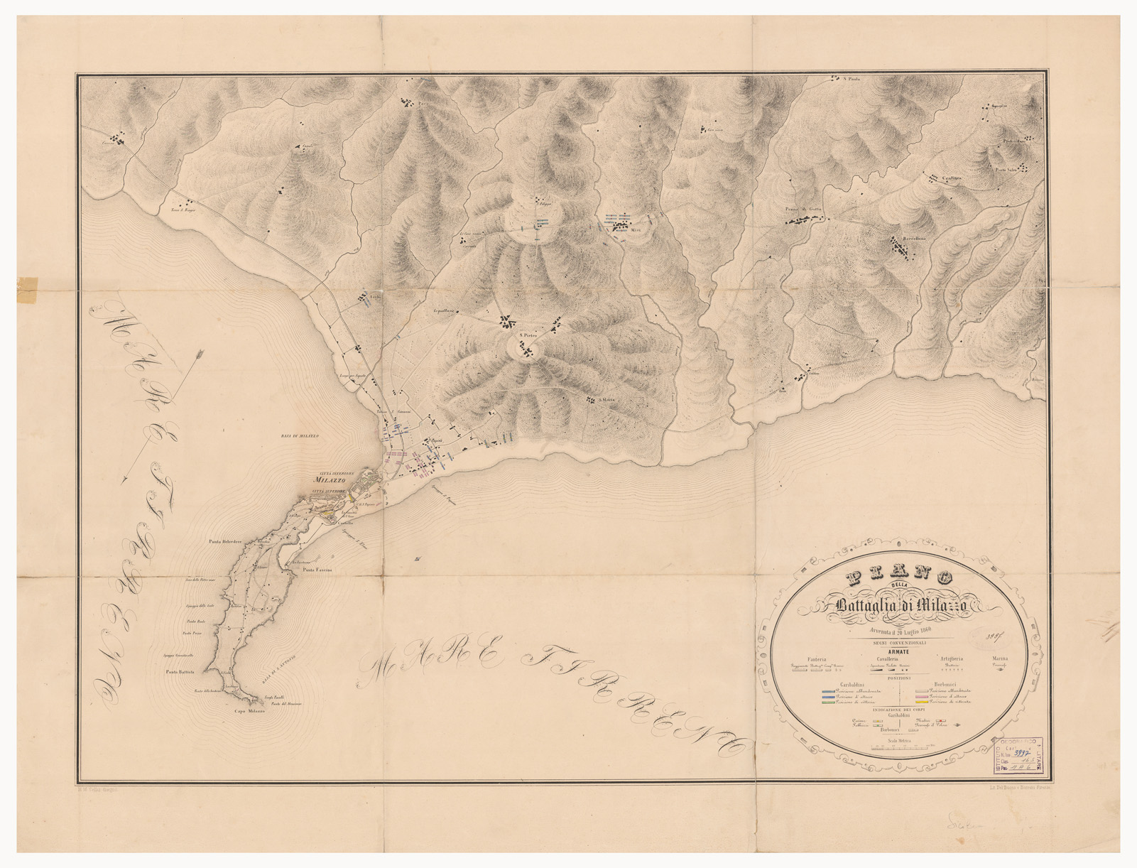 (N:6599) PIANO DELLA BATTAGLIA DI MILAZZO AVVENUTA IL 20 LUGLIO 1860 (B0005057) Carte e stampe antiche: riproduzione a colori su carta (formato A1)
