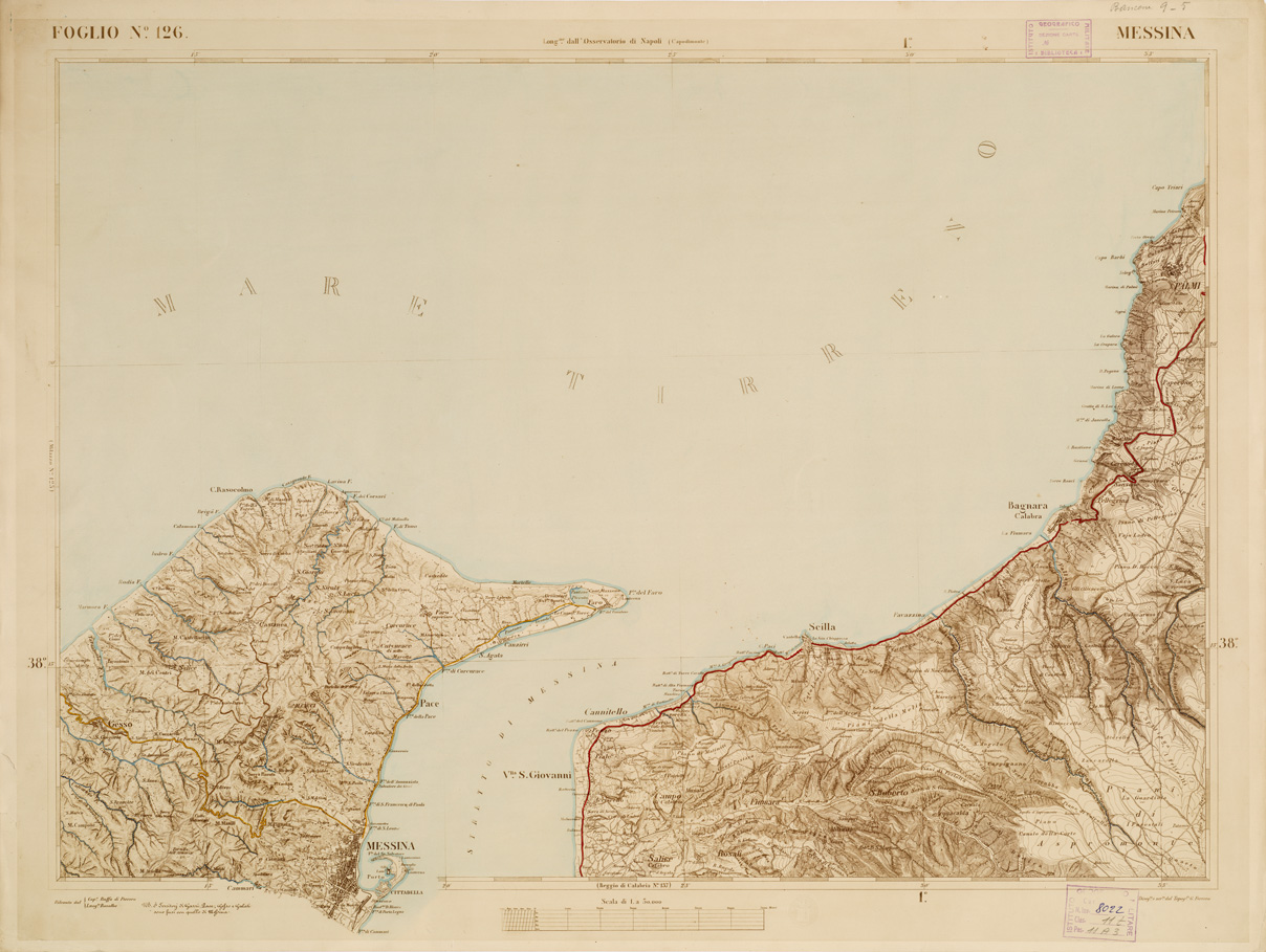 (N:3581) CARTA DELL'ISOLA DI SICILIA - Foglio 126 - Messina (B0005065) Carte e stampe antiche: riproduzione a colori su carta (formato A1)