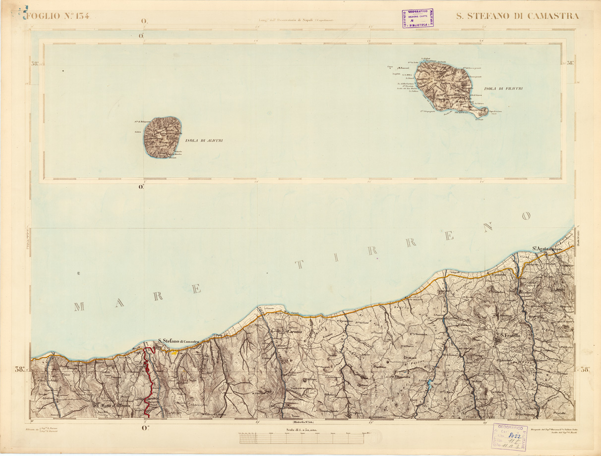 (N:3588) CARTA DELL'ISOLA DI SICILIA - Foglio 134 - S. Stefano di Camastra (B0005072) Carte e stampe antiche: riproduzione a colori su carta (formato A1)
