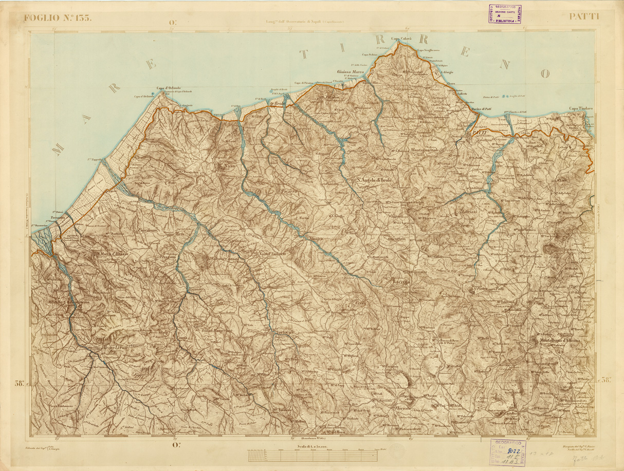 (N:3589) CARTA DELL'ISOLA DI SICILIA - Foglio 135 - Patti (B0005073) Carte e stampe antiche: riproduzione a colori su carta (formato A1)