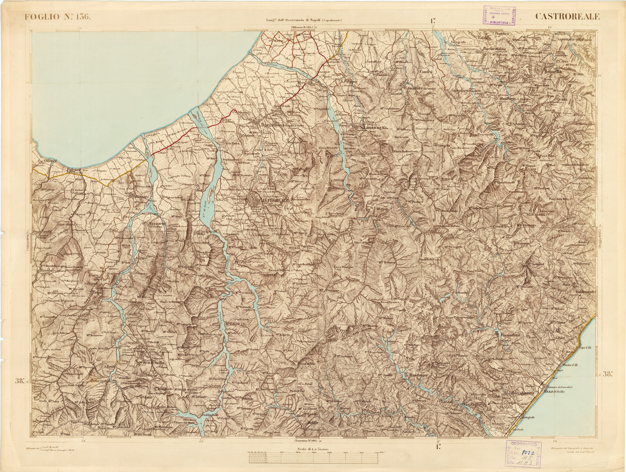 (N:3590) CARTA DELL'ISOLA DI SICILIA - Foglio 136 - Castroreale (B0005074) Carte e stampe antiche: riproduzione a colori su carta (formato A1)