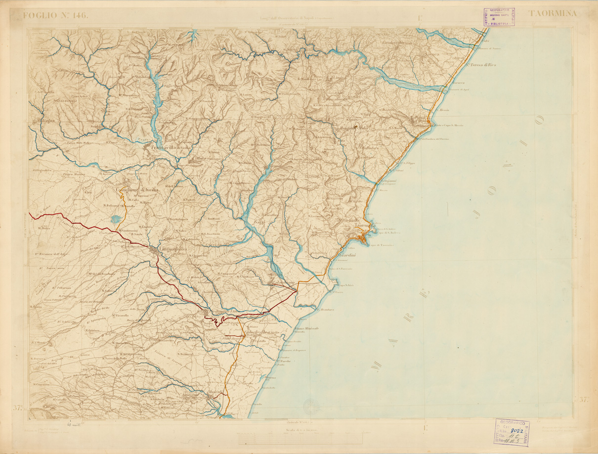 (N:3599) CARTA DELL'ISOLA DI SICILIA - Foglio 146 - Taormina (B0005083) Carte e stampe antiche: riproduzione a colori su carta (formato A1)
