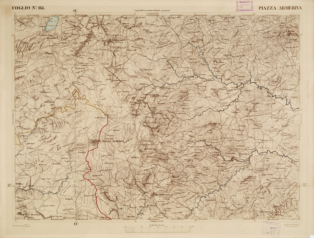 (N:3612) CARTA DELL'ISOLA DI SICILIA - Foglio 161 - Piazza Armerina (B0005097) Carte e stampe antiche: riproduzione a colori su carta (formato A1)