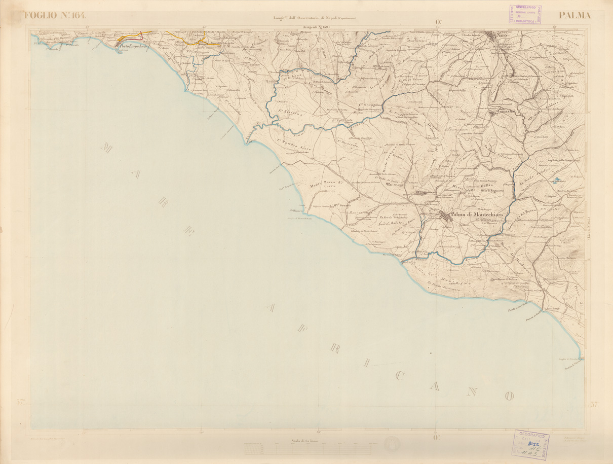 (N:3615) CARTA DELL'ISOLA DI SICILIA - Foglio 164 - Palma (B0005100) Carte e stampe antiche: riproduzione a colori su carta (formato A1)