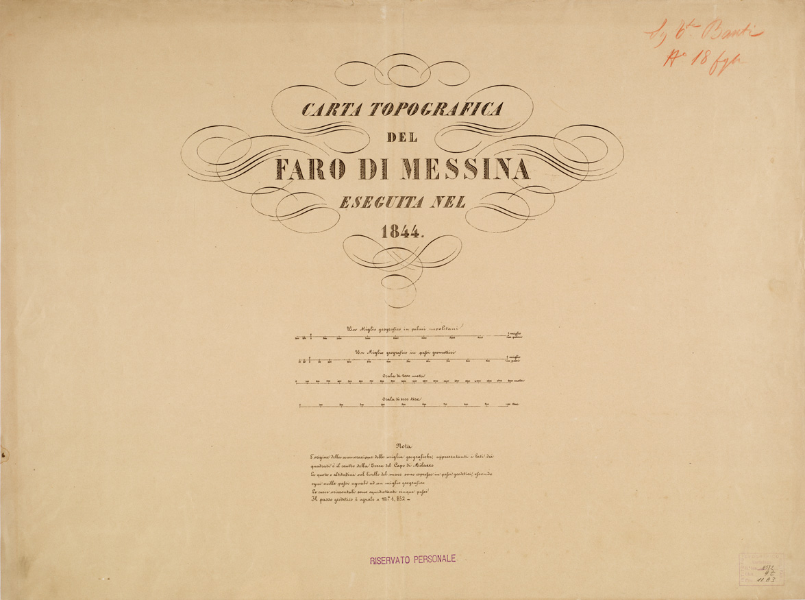 (N:6563) CARTA TOPOGRAFICA DEL FARO DI MESSINA ESEGUITA NEL 1844 - Titolo (B0005185) Carte e stampe antiche: riproduzione a colori su carta (formato A1)