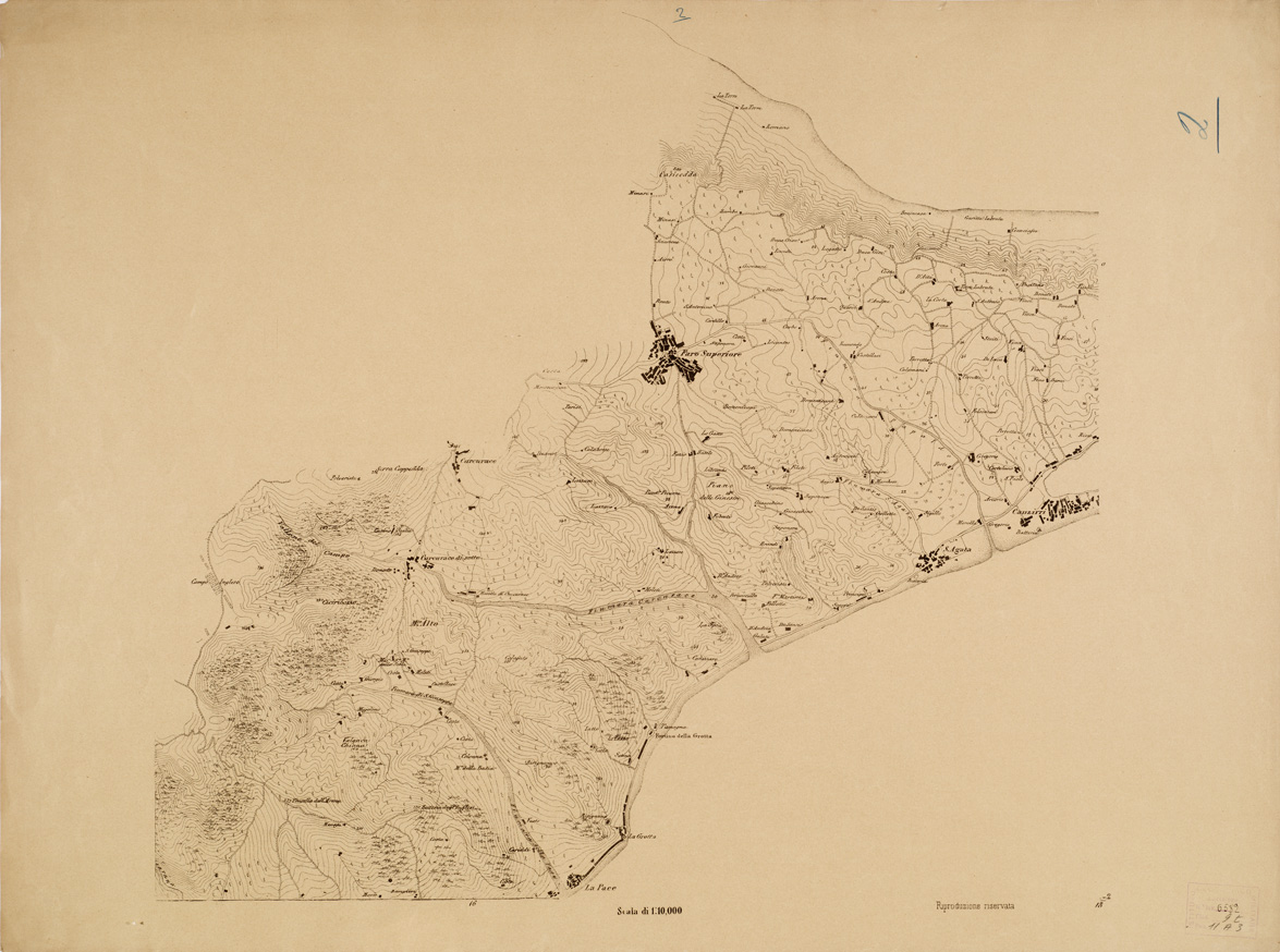 (N:6552) CARTA TOPOGRAFICA DEL FARO DI MESSINA ESEGUITA NEL 1844 - Foglio 2 (B0005189) Carte e stampe antiche: riproduzione a colori su carta (formato A1)