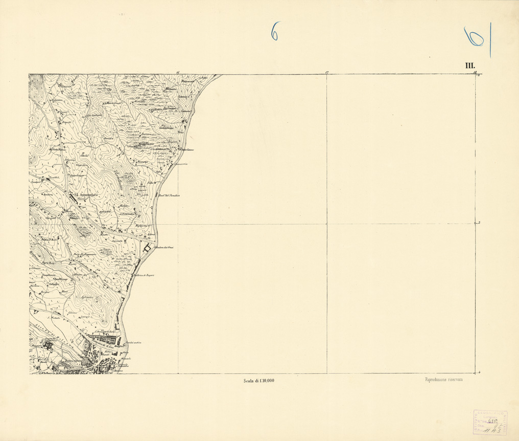 (N:6556) CARTA TOPOGRAFICA DEL FARO DI MESSINA ESEGUITA NEL 1844 - Foglio 6 (B0005193) Carte e stampe antiche: riproduzione a colori su carta (formato A1)