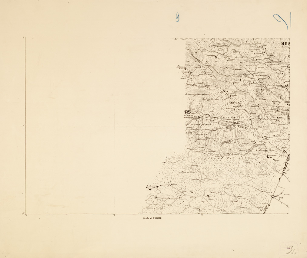 (N:6559) CARTA TOPOGRAFICA DEL FARO DI MESSINA ESEGUITA NEL 1844 - Foglio 9 (B0005196) Carte e stampe antiche: riproduzione a colori su carta (formato A1)