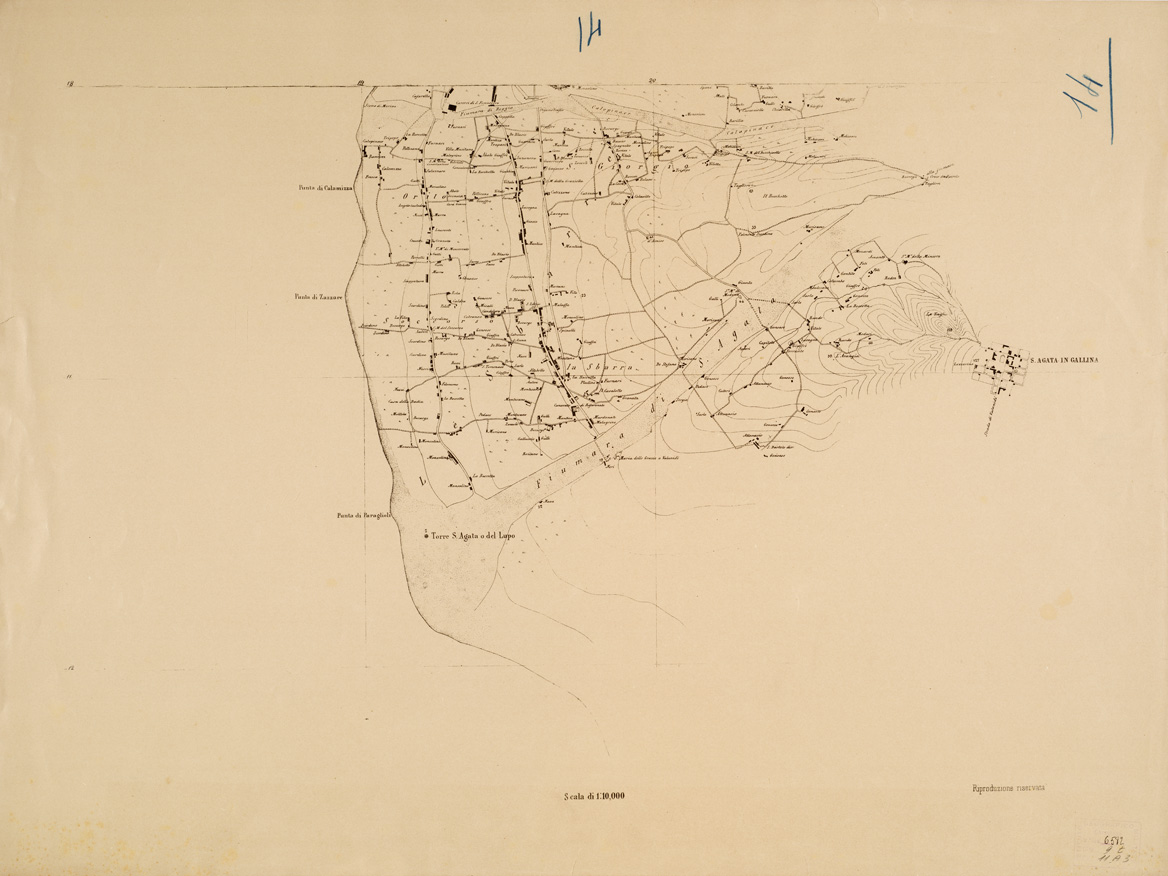 (N:6551) CARTA TOPOGRAFICA DEL FARO DI MESSINA ESEGUITA NEL 1844 - Foglio 14 (B0005201) Carte e stampe antiche: riproduzione a colori su carta (formato A1)