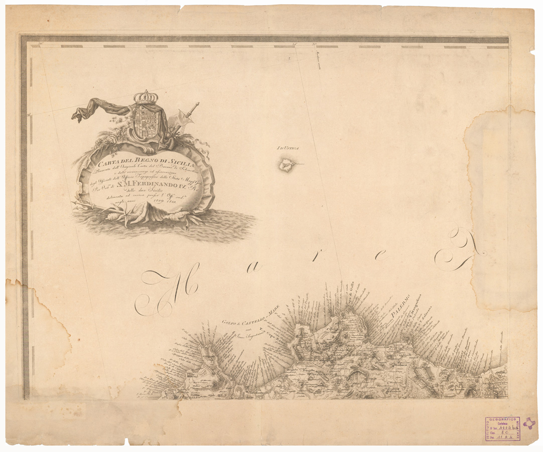(N:2103) CARTA DEL REGNO DI SICILIA RICAVATA DALL'ORIGINALE CARTA DEL BARONE DI SCHMETTAU RICAVATA DALL'ORIGINALE CARTA DEL BARONE DI SCHMETTAU -Tavola 4 (B0005207) Carte e stampe antiche: riproduzione a colori su carta (formato A1)