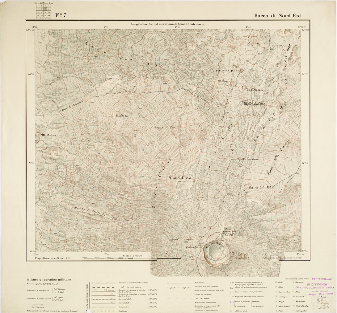 (N:1877) CARTA DEL MONTE ETNA - Foglio 7 - Bocca di Nord-Est (B0005214) Carte e stampe antiche: riproduzione a colori su carta (formato A1)