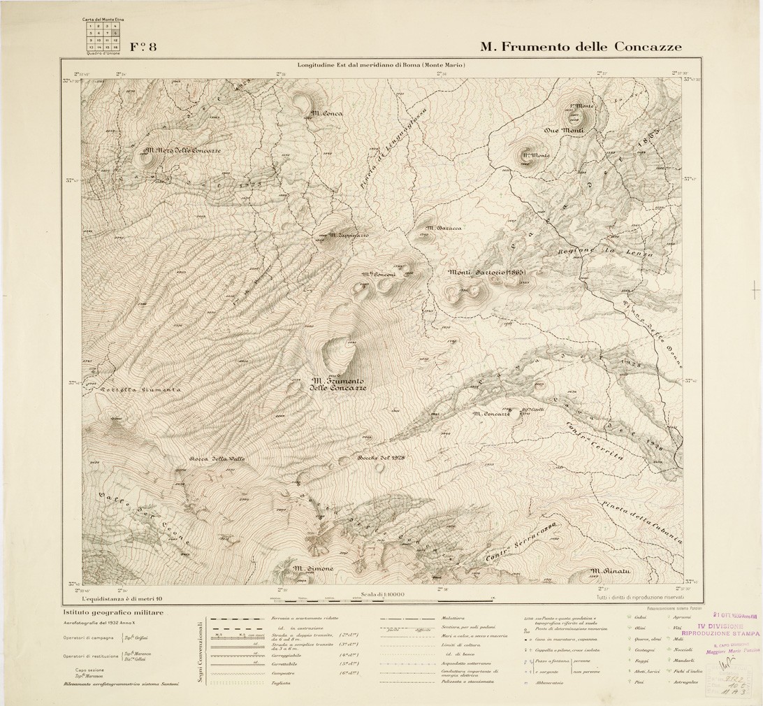 (N:1878) CARTA DEL MONTE ETNA - Foglio 8 - M. Frumento delle Concazze (B0005215) Carte e stampe antiche: riproduzione a colori su carta (formato A1)