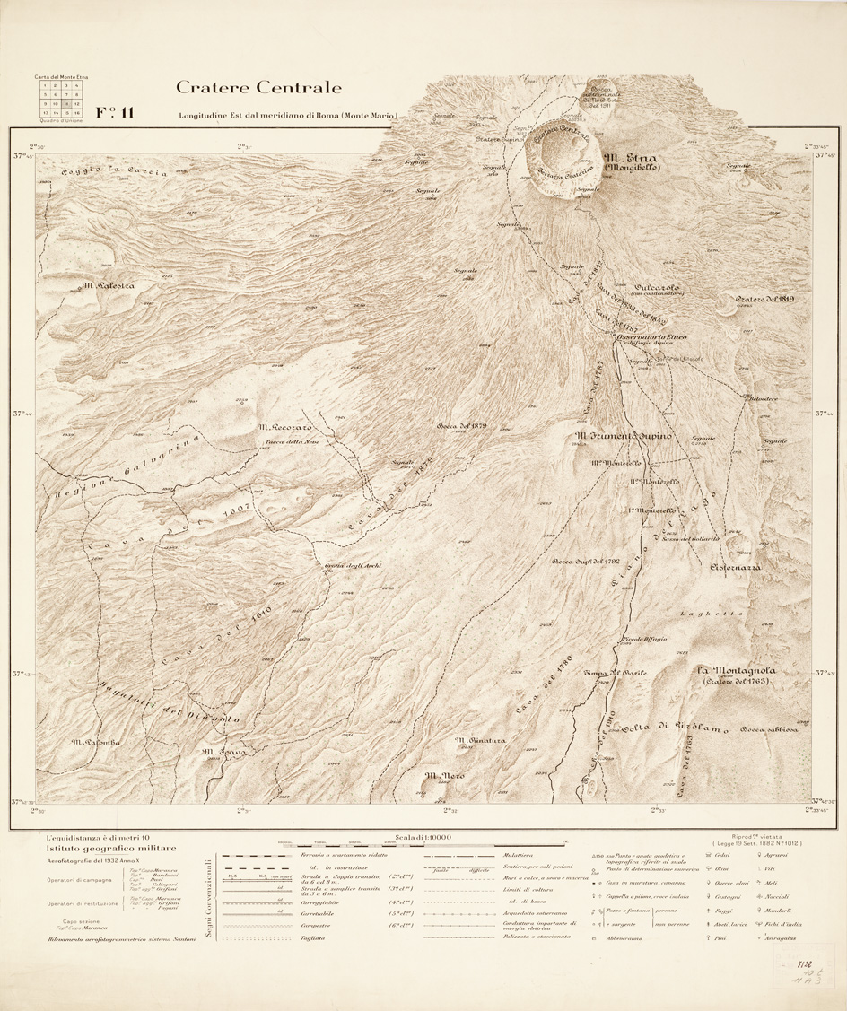 (N:1865) CARTA DEL MONTE ETNA - Foglio 11 - Cratere Centrale (B0005218) Carte e stampe antiche: riproduzione a colori su carta (formato A1)