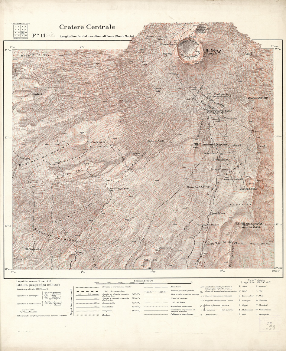 (N:1866) CARTA DEL MONTE ETNA - Foglio 11 bis - Cratere Centrale (B0005219) Carte e stampe antiche: riproduzione a colori su carta (formato A1)