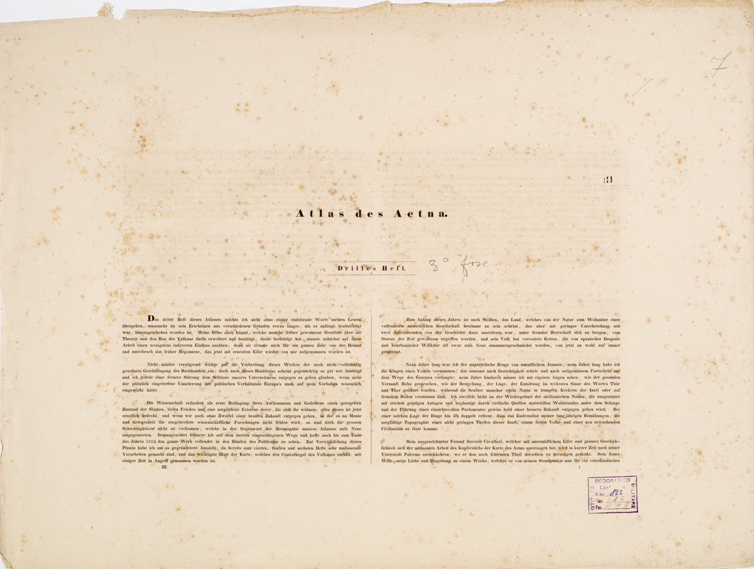 (N:195) I. CARTA TOPOGRAFICA DELL'ETNA... - II. CARTA GEOLOGICA DELL'ETNA... - Foglio 7 -Testo (B0005237) Carte e stampe antiche: riproduzione a colori su carta (formato A1)