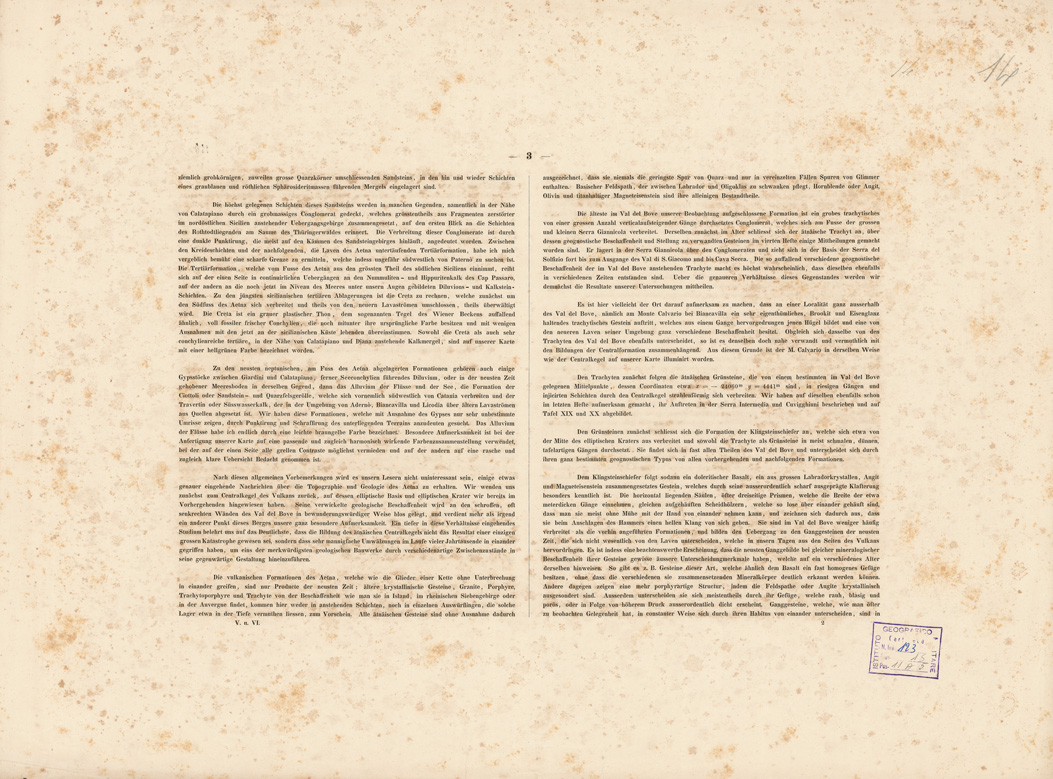 (N:203) I. CARTA TOPOGRAFICA DELL'ETNA... - II. CARTA GEOLOGICA DELL'ETNA... - Foglio 14-Testo (B0005251) Carte e stampe antiche: riproduzione a colori su carta (formato A1)