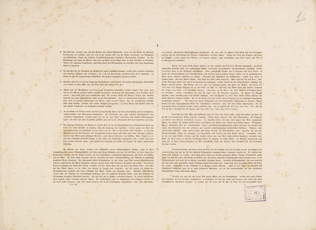 (N:207) I. CARTA TOPOGRAFICA DELL'ETNA... - II. CARTA GEOLOGICA DELL'ETNA... - Foglio 16 -Testo (B0005255) Carte e stampe antiche: riproduzione a colori su carta (formato A1)
