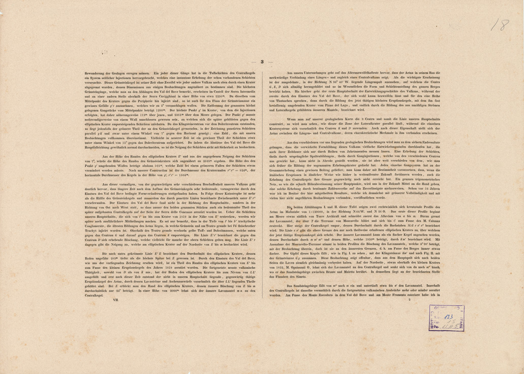 (N:211) I. CARTA TOPOGRAFICA DELL'ETNA... - II. CARTA GEOLOGICA DELL'ETNA... - Foglio 18 -Testo (B0005259) Carte e stampe antiche: riproduzione a colori su carta (formato A1)