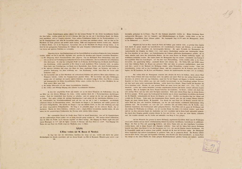 (N:213) I. CARTA TOPOGRAFICA DELL'ETNA... - II. CARTA GEOLOGICA DELL'ETNA... - Foglio 19 -Testo (B0005261) Carte e stampe antiche: riproduzione a colori su carta (formato A1)